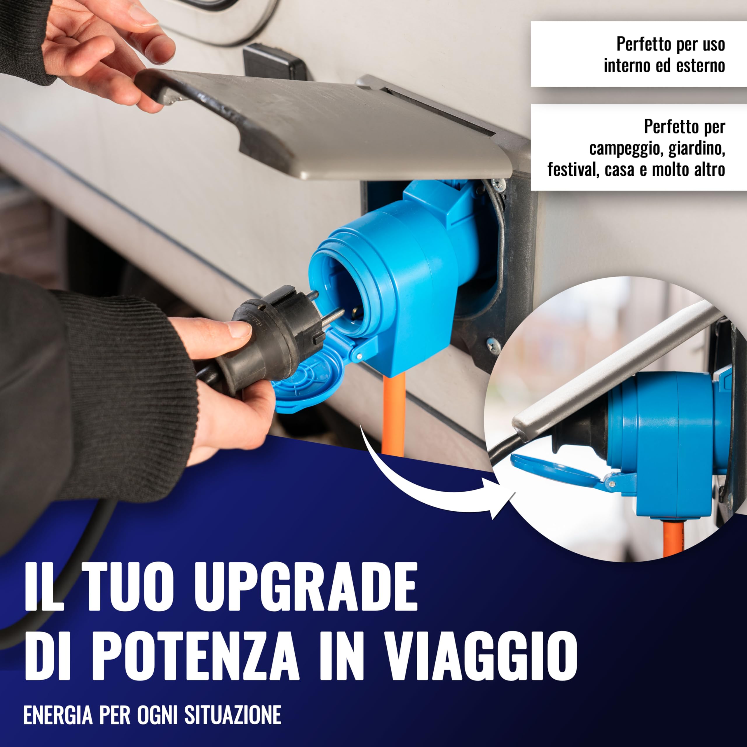 Poppstar Cavo di prolunga CEE da campeggio 25 m con Schuko (spina CEE 3 poli su presa CEE + presa di protezione tipo F), 230V/16A, IP44, H07RN-F 3G2.5
