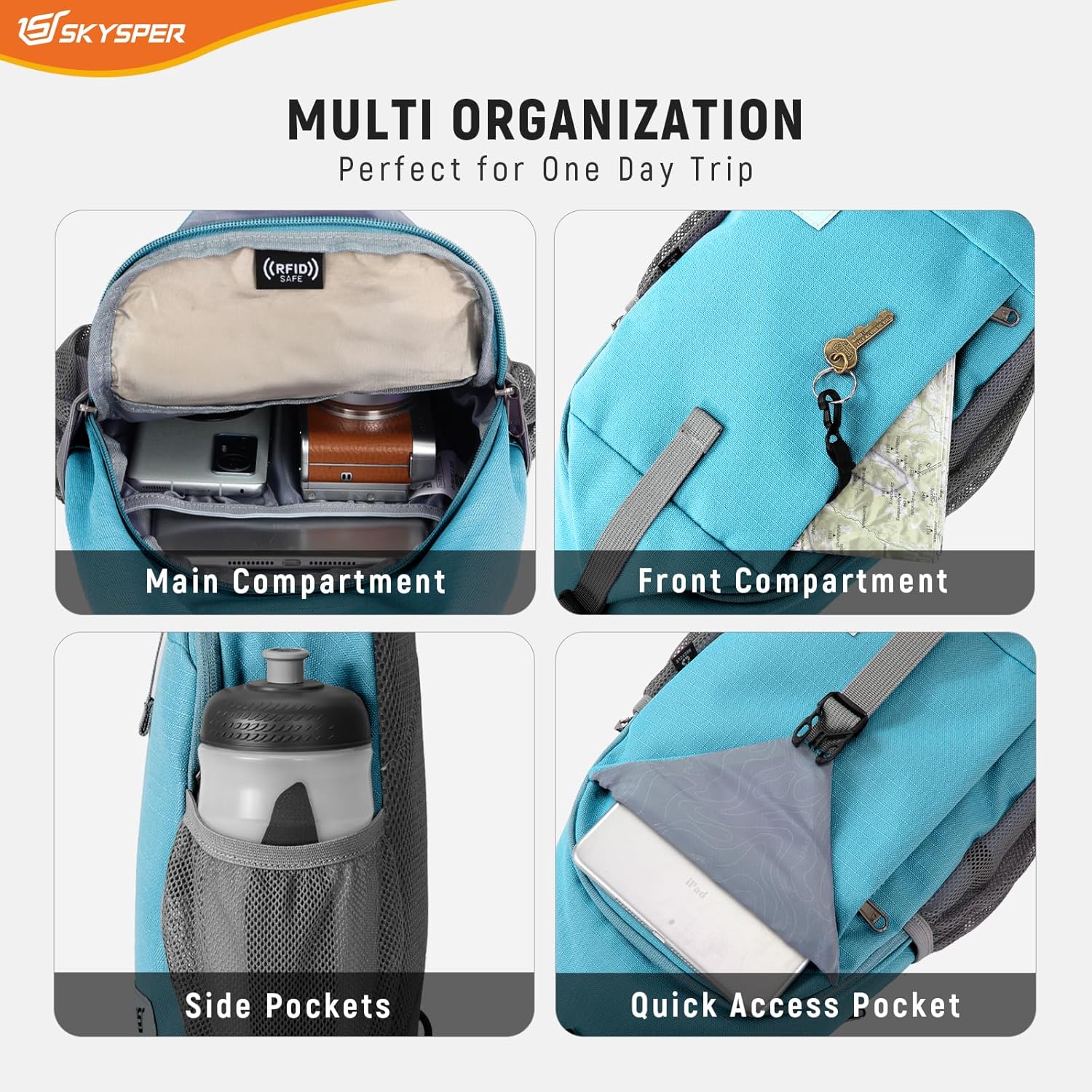 SKYSPER Sling Bag RFID Cross Body Bag Recycled Crossbody Backpack Travel Daypack - Image 3
