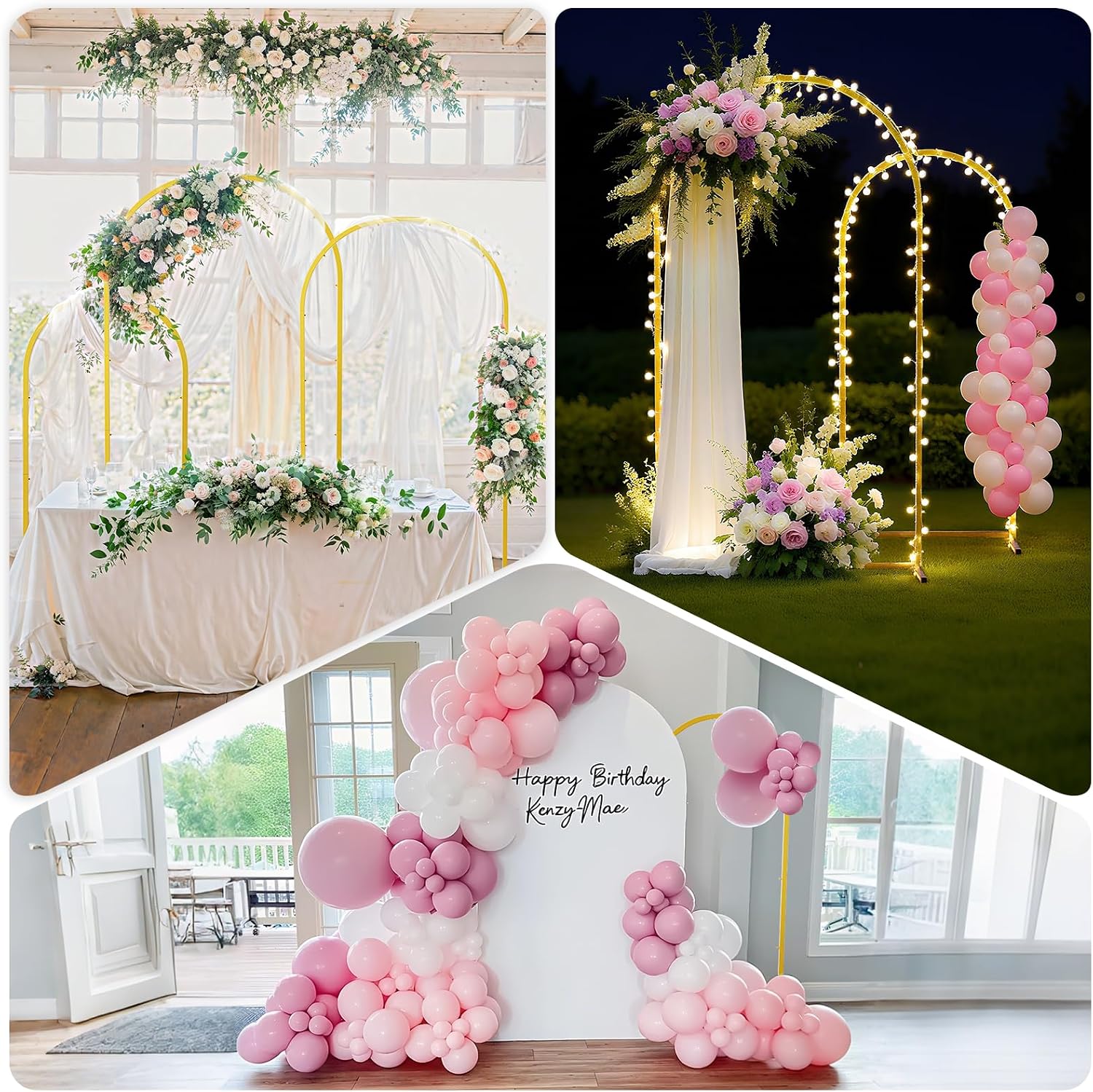 EMART Arch Backdrop Stand with Ground Nails, 6ft & 7.2ft Gold Metal Wedding Arch Backdrop Frame Set of 2 with Carrying Bag for Parties Baby Shower Birthday Ceremony Decorations
