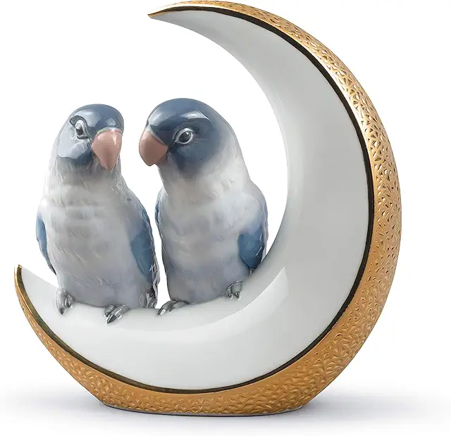 Lladro Bird Figurine: Fly Me To The Moon Golden Porcelain Figure