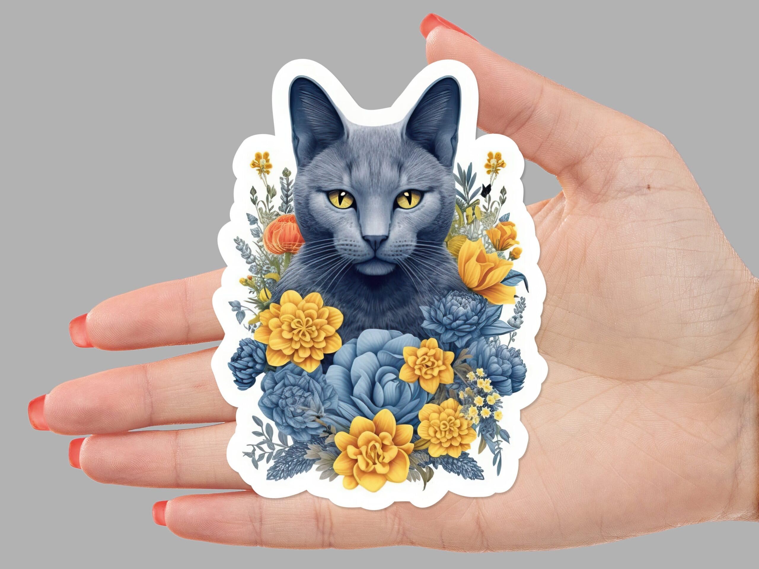 Russian Blue Cat Sticker, 1"