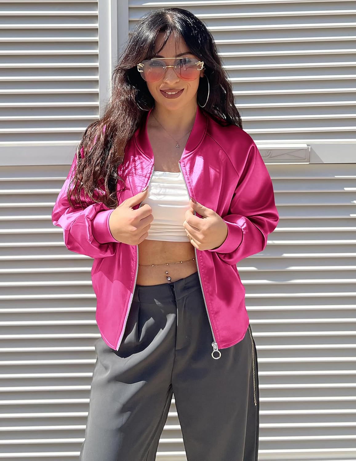 Zeagoo Women's Bomber Jacket Lightweight Zip Up Jacket Casual Striped Jacket Coat Outerwear Windbreaker with Pockets - Image 5