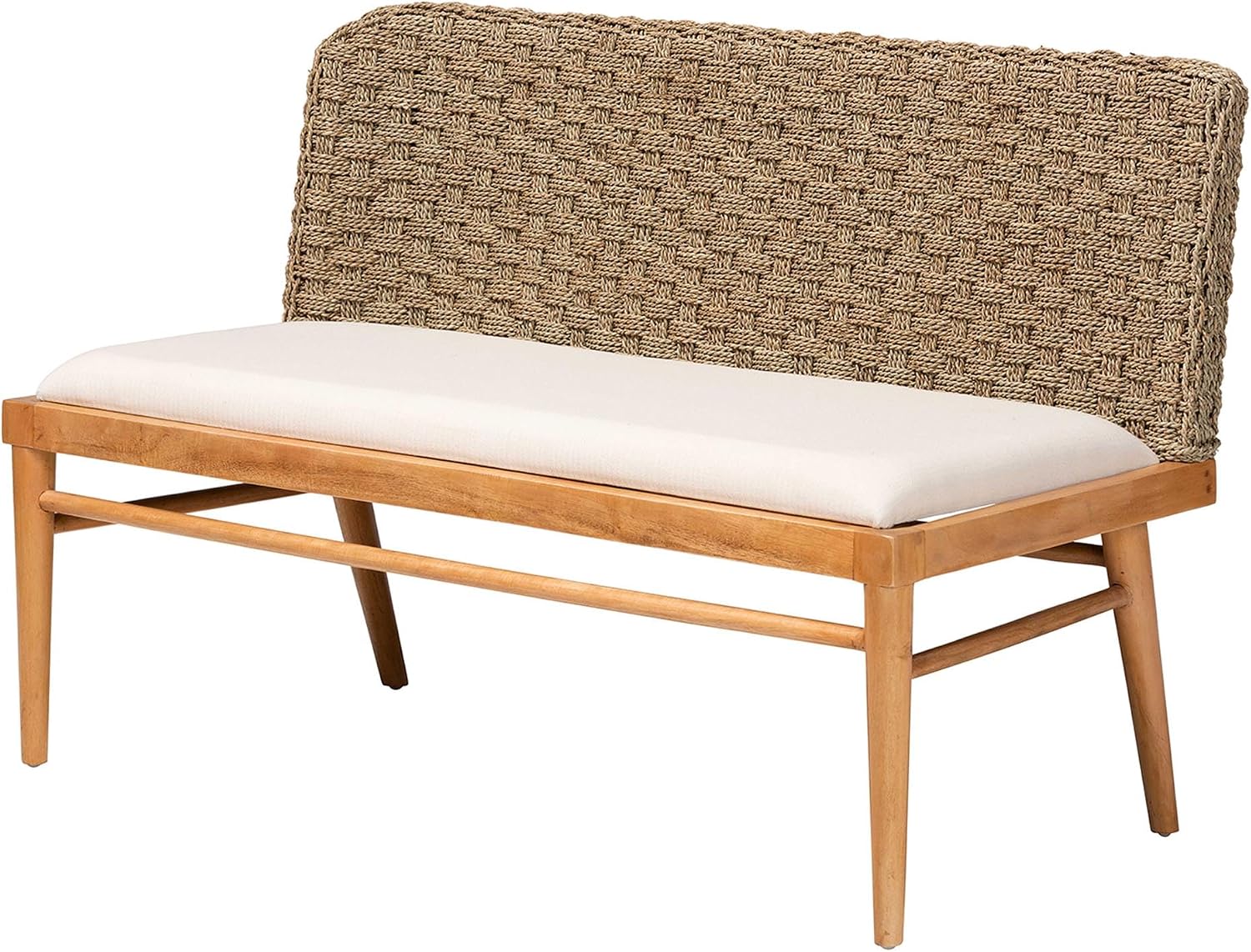 Bali & pari Denver Modern Bohemian Natural Seagrass and Acacia Wood 2-Piece Dining Nook Banquette Set