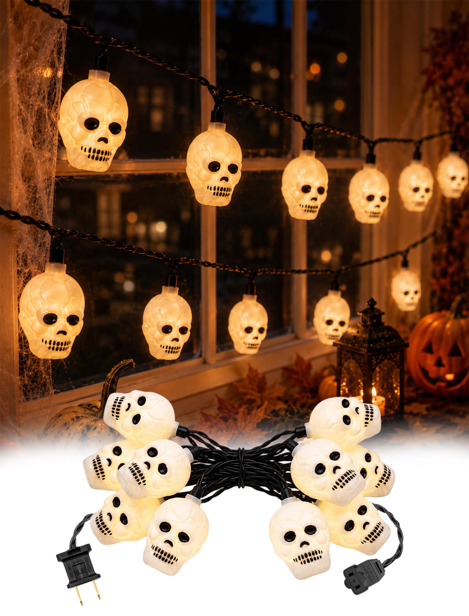Amazon.com: Konictom 8.5FT Halloween Skull String Lights, Plug-in