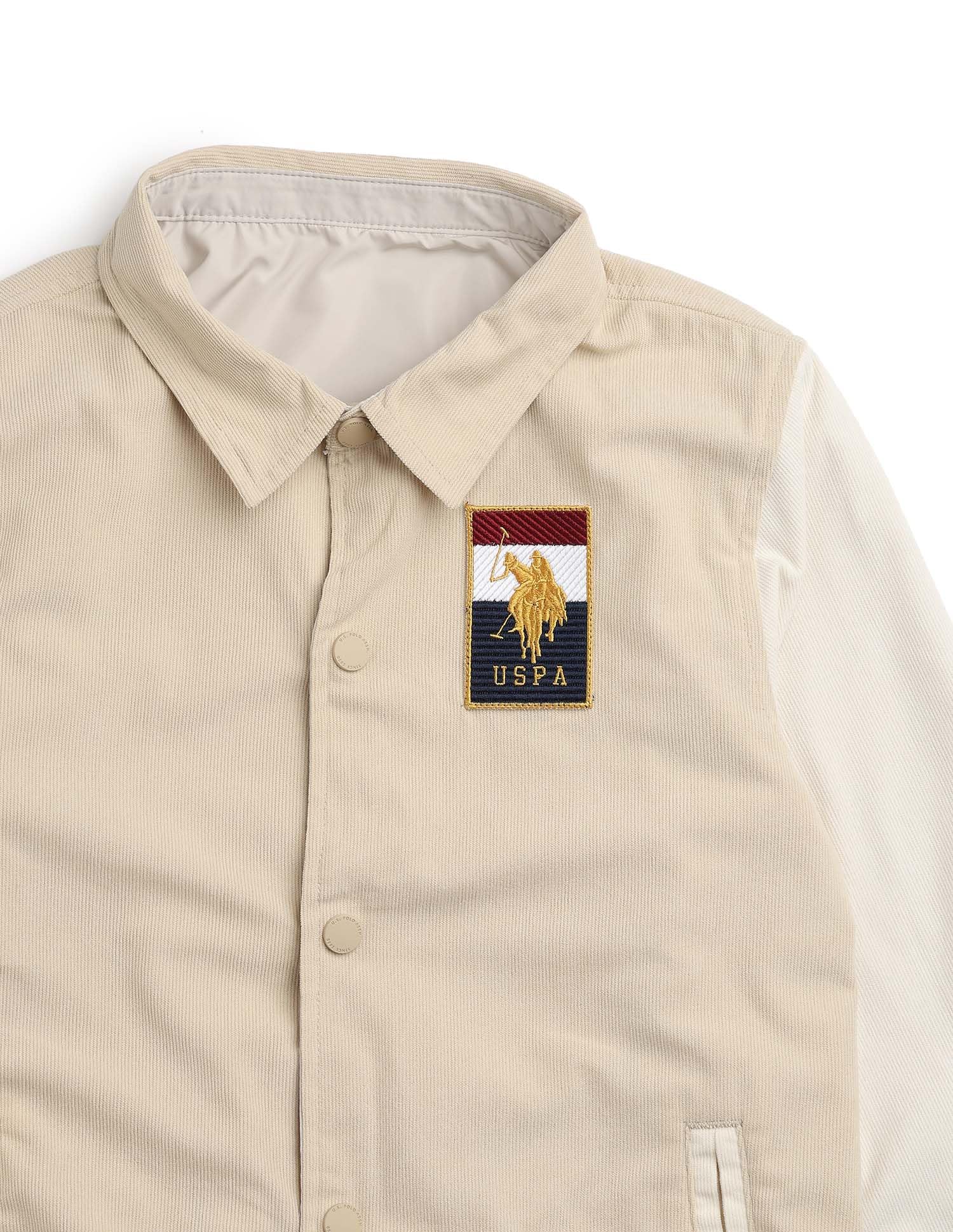 Uspa Kids Boys Colourblocked Brand Embroidered Reversible Jacket (UKJCK0333_Beige_8-9 Years)