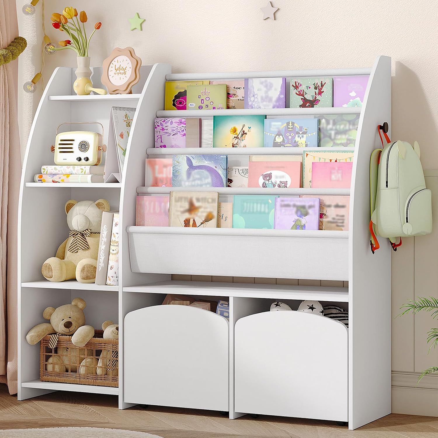 Hzuaneri Toy Storage Organizer, Large Kids Bookshelf with 4 Open Cubbies