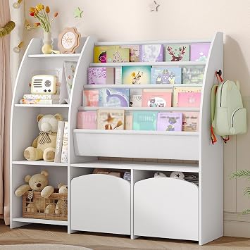 Hzuaneri Toy Storage Organizer, Large Kids Bookshelf with 4 Open Cubbies
