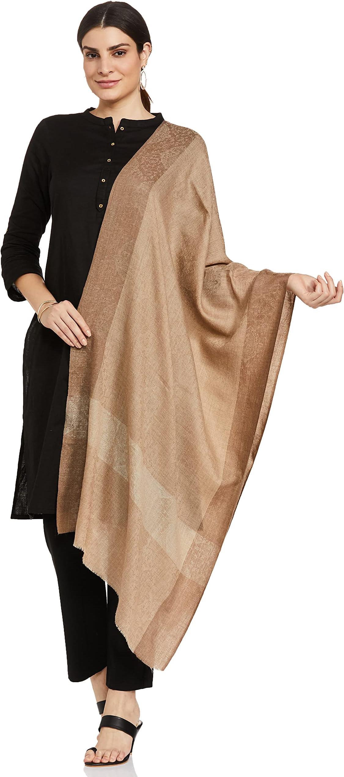 Pashtush Women's Reversible Wool Stole Stripe With Check Palla, Wool Shawls, Wool Scarfs, Fine Wool Shawls And Wraps.