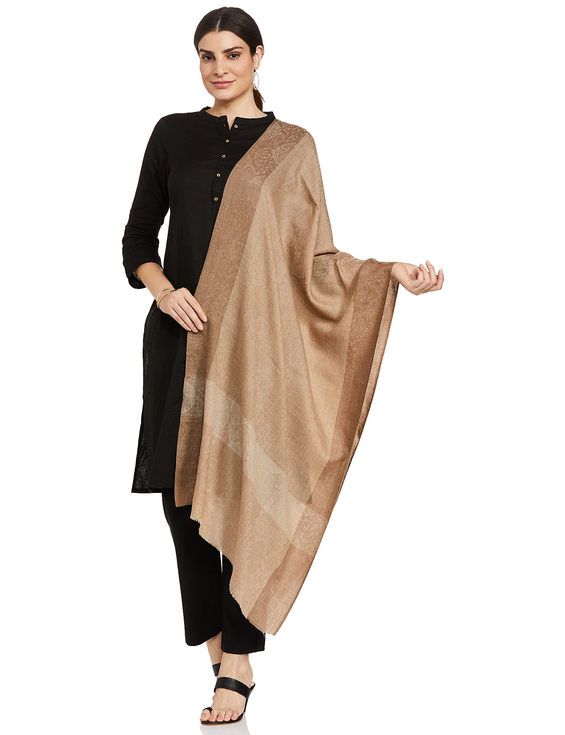 Pashtush Women's Reversible Wool Stole Stripe With Check Palla, Wool Shawls, Wool Scarfs, Fine Wool Shawls And Wraps.