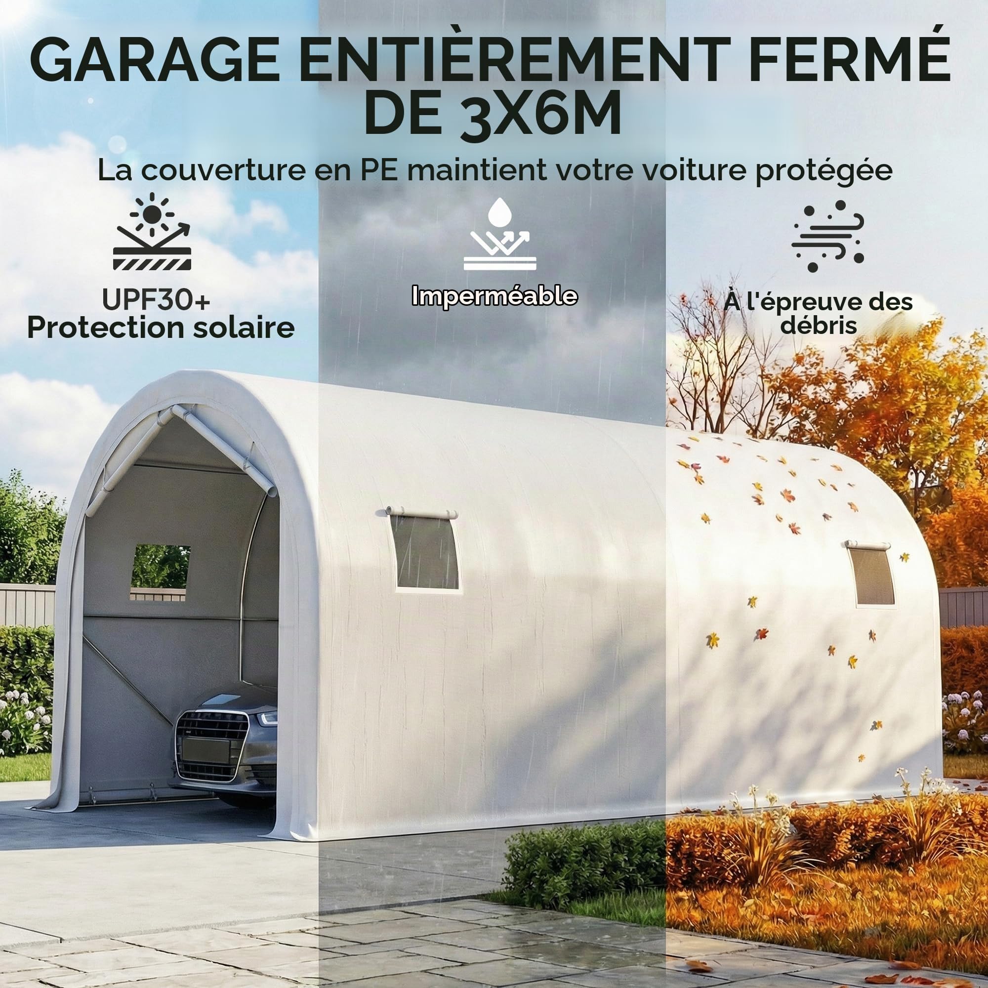 Outsunny Tente Garage Portable 3x6m imperméable Porte Enroulable Blanc