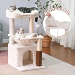 Arbre de chat 32 Petit arbre de chat pour les grands chats Tour de chat adulte avec poste d'éraflure,15.7.-Large Hammock et auto-groomère, ainsi que Perche supérieure amovible et large condo pour les chats intérieurs-Beige