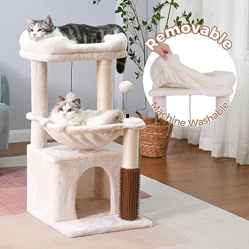 Miniatura 5 de Árbol para gatos pequeños de 32 pulgadas para gatos grandes, torre para gatos adultos con poste rascador, hamaca grande de 15.7 pulgadas y auto