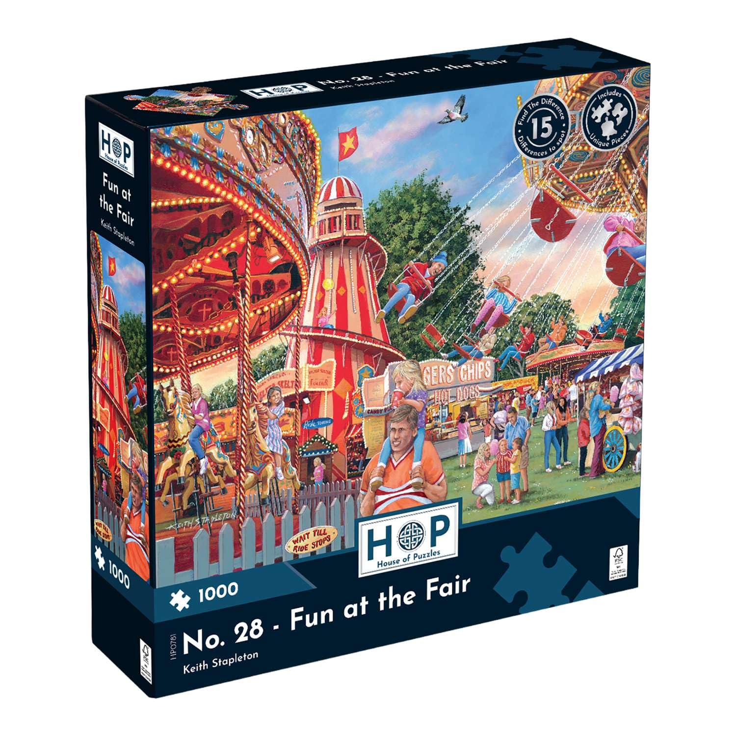 The House of Puzzles Fun at the Fair 1000 Piece Puzzle | Fairground Theme Jigsaw with Carnival Games & Amusement Rides | Artist Illustrated Jigsaws for Adults & Kids | Gifts for Family & Friends