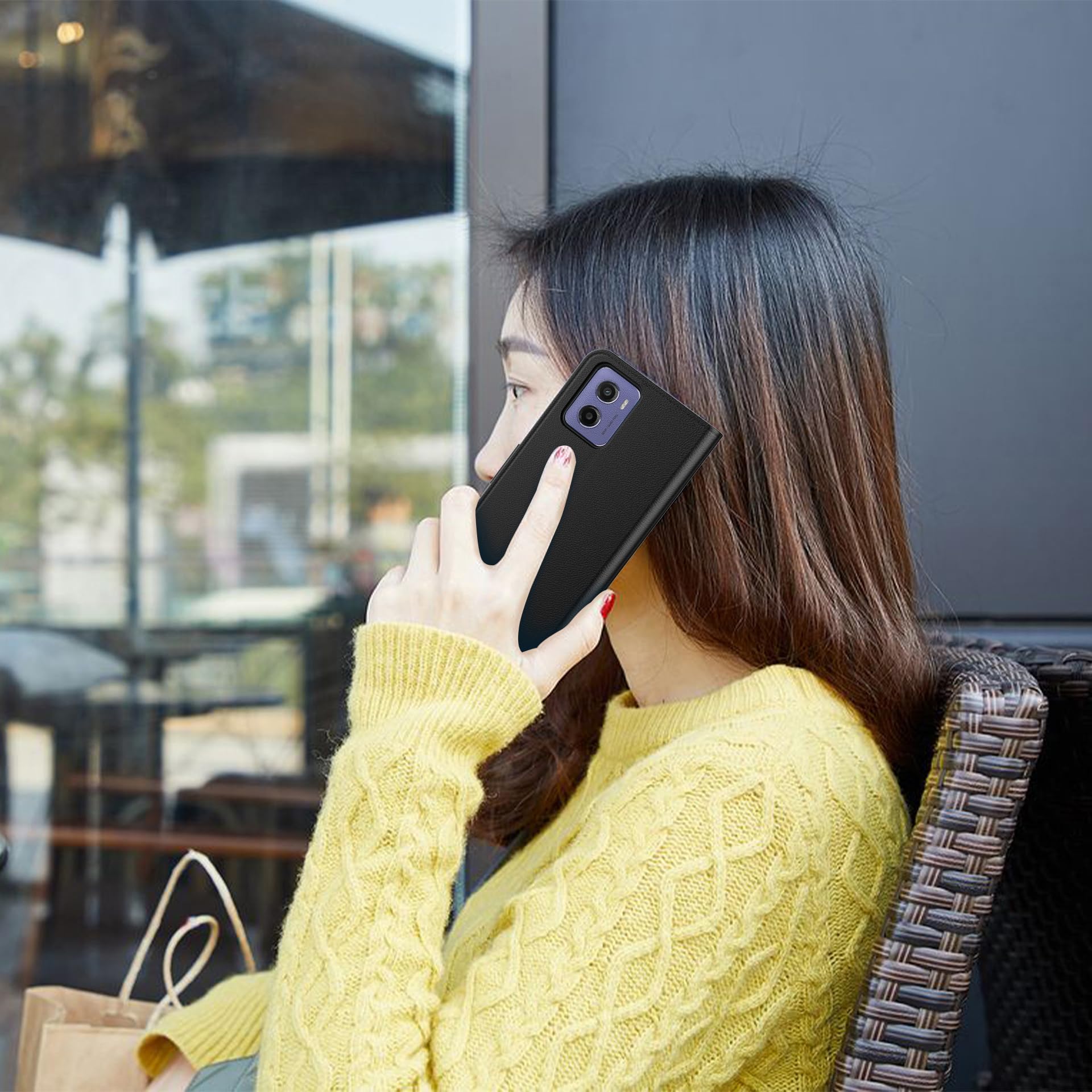 Etui na telefon komórkowy do Motorola Moto E15/G05, ze skóry RFID, składane, etui ochronne, portfel, etui z klapką [funkcja stojaka] [przegródki na karty] kompatybilne z Moto E15/G05, czarne