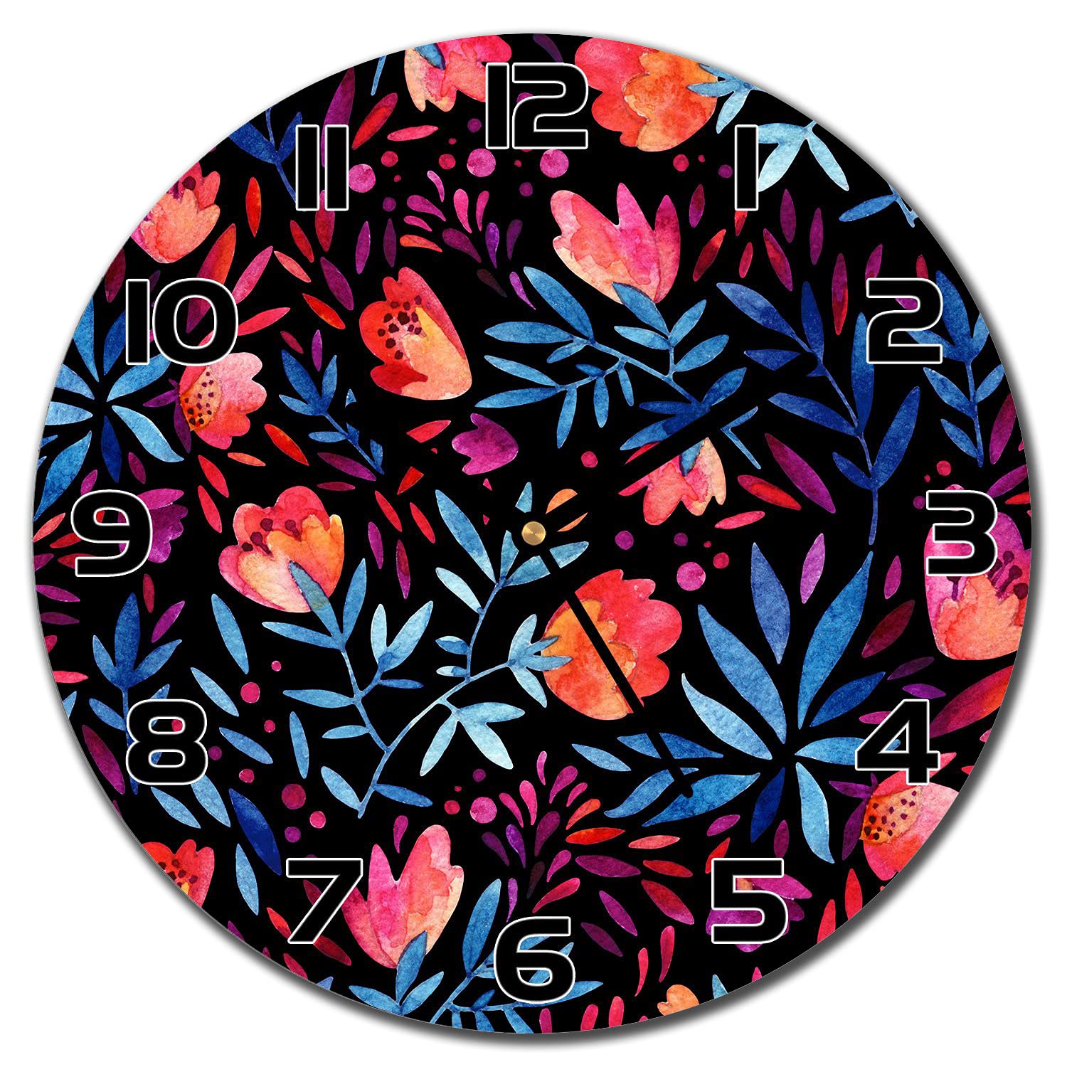 Horloge en verre pour cuisine et salon à motif de fleurs florales modernes 30 cm
