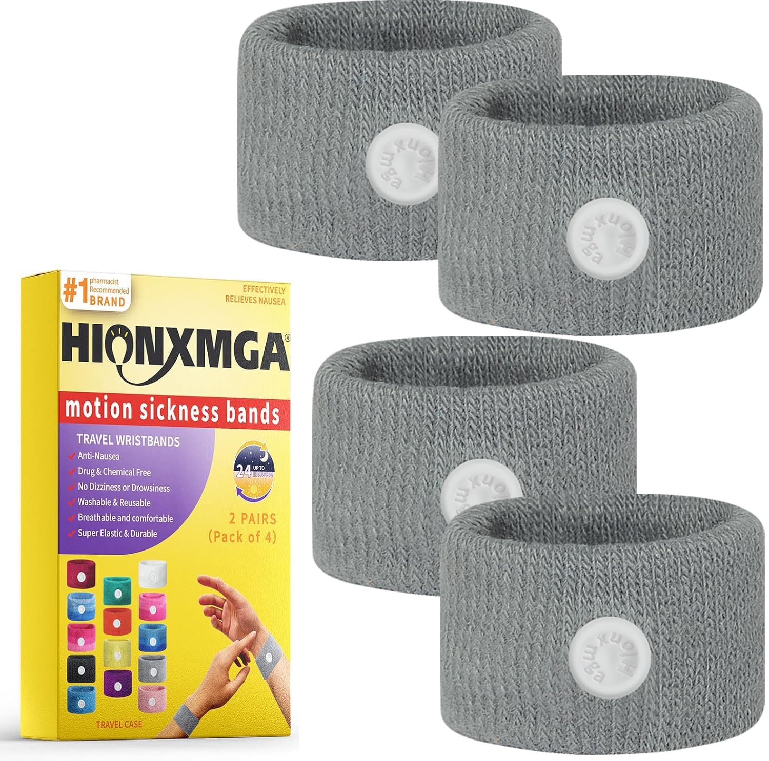 HIONXMGA 2 Pairs Motion Sickness Bands – Anti Nausea Acupressure Wristbands