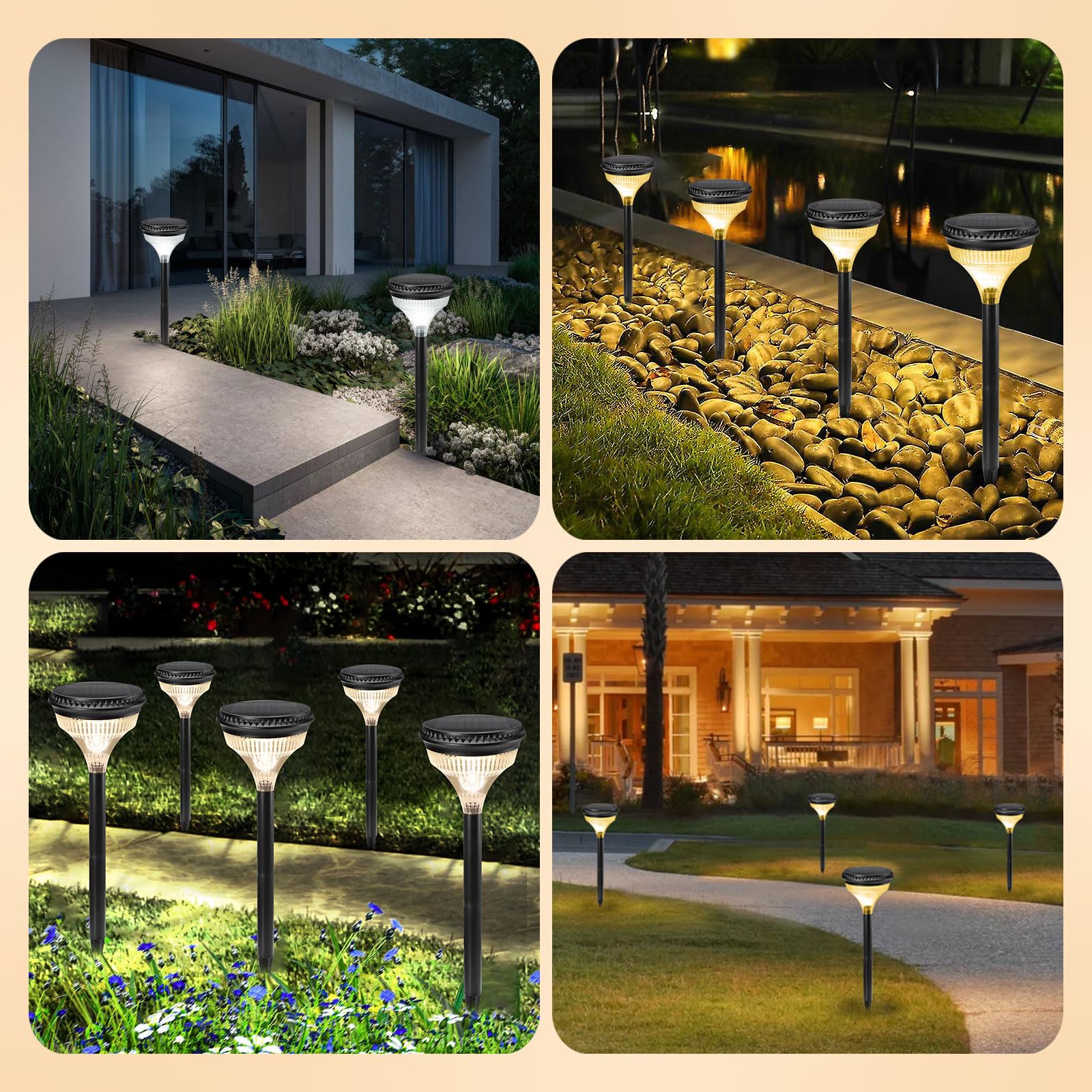 ALOVECO 300 Lumens Bright Solar Pathway Lights Warm/Cool/Neutral White Modes Solar Outdoor Lights IP65 Waterproof Landscape Lighting for Path Yard Garden Patio Driveway Sidewalk (4 Pack)