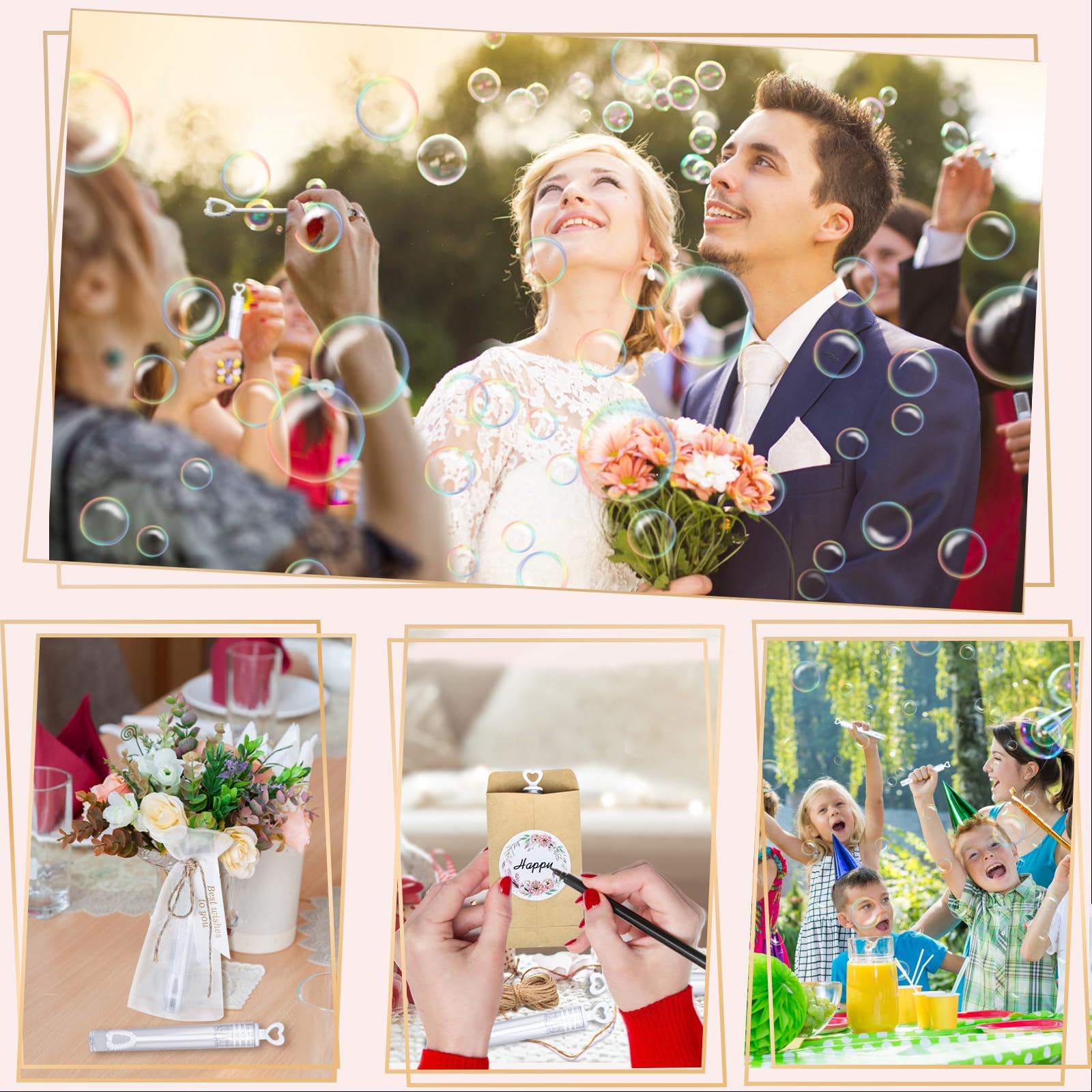 Ulikey Bulle Mariage Flacons, 60Pcs Bulles de Savon Mariage, Tube Bubble Enfant, Bouteilles de Savon à Bulles pour Anniversaire, Cadeaux, Décorations de Mariage (Étiquette)