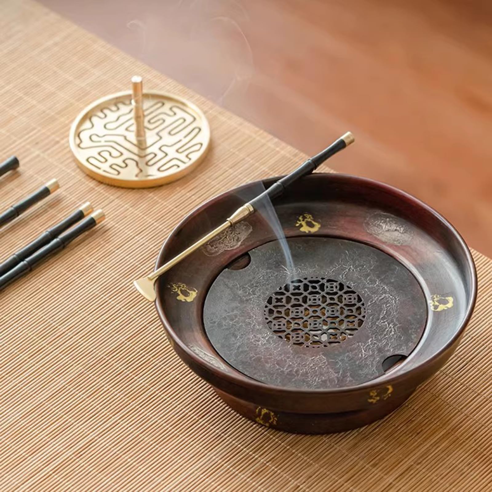 Kit bruciatore di incenso, 7 pezzi in ottone per la produzione di incenso, set con incensiere, stampo per sigillo, strumenti per la stampa per bastoncini, cono, bobina di incenso, accessori per la
