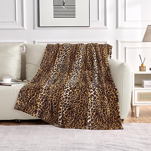 Miniatura 5 de Edenleaf Manta de forro polar con estampado de leopardo para cama, sofá, viajes y campamento, manta de felpa mullida súper suave y acogedora, manta