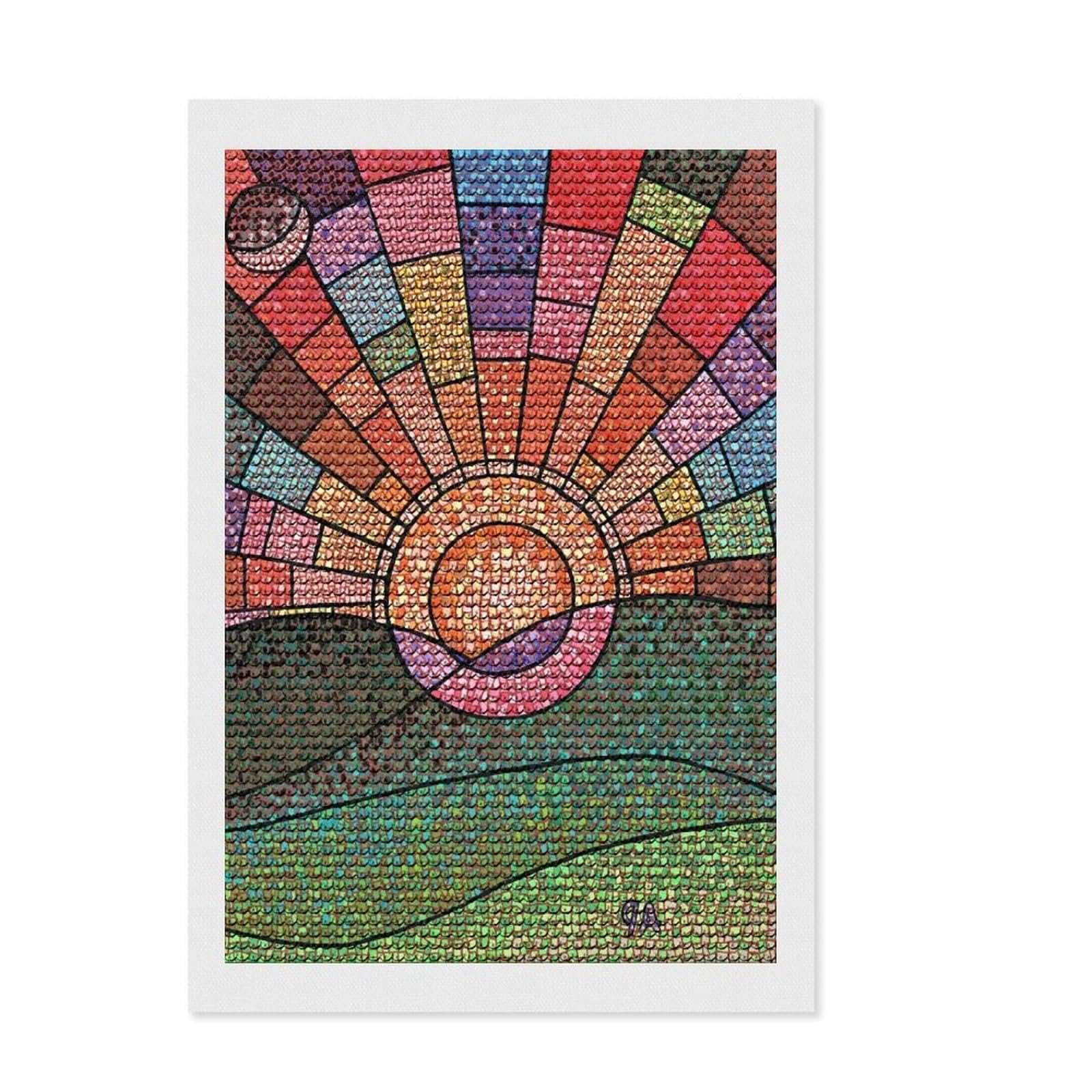 Junmoney The Sun Will Rise Diamond Art Canvas 8"x12", Mindful Craft Activity, Easy to Enjoy, Cosy Home Accent, Birthday Gift, Simple to Start