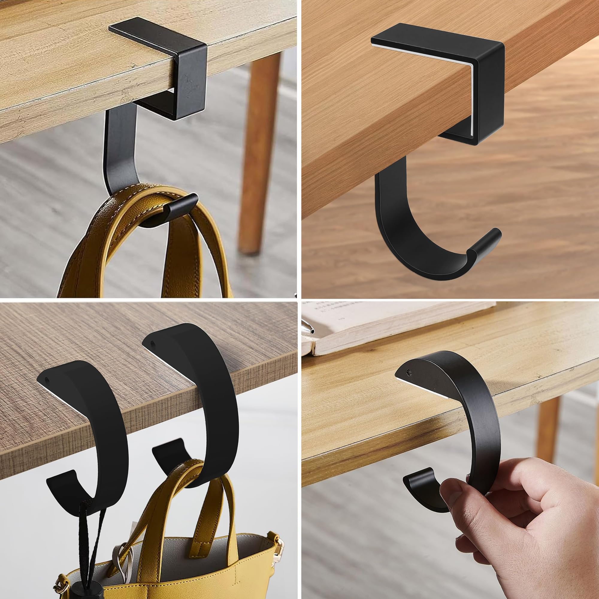 2 Stück Tischhaken C-Form - Handtaschenhalter Für Schreibtisch, Aus Aluminium, Schwarz/weiß, 9,4x7x2 Cm