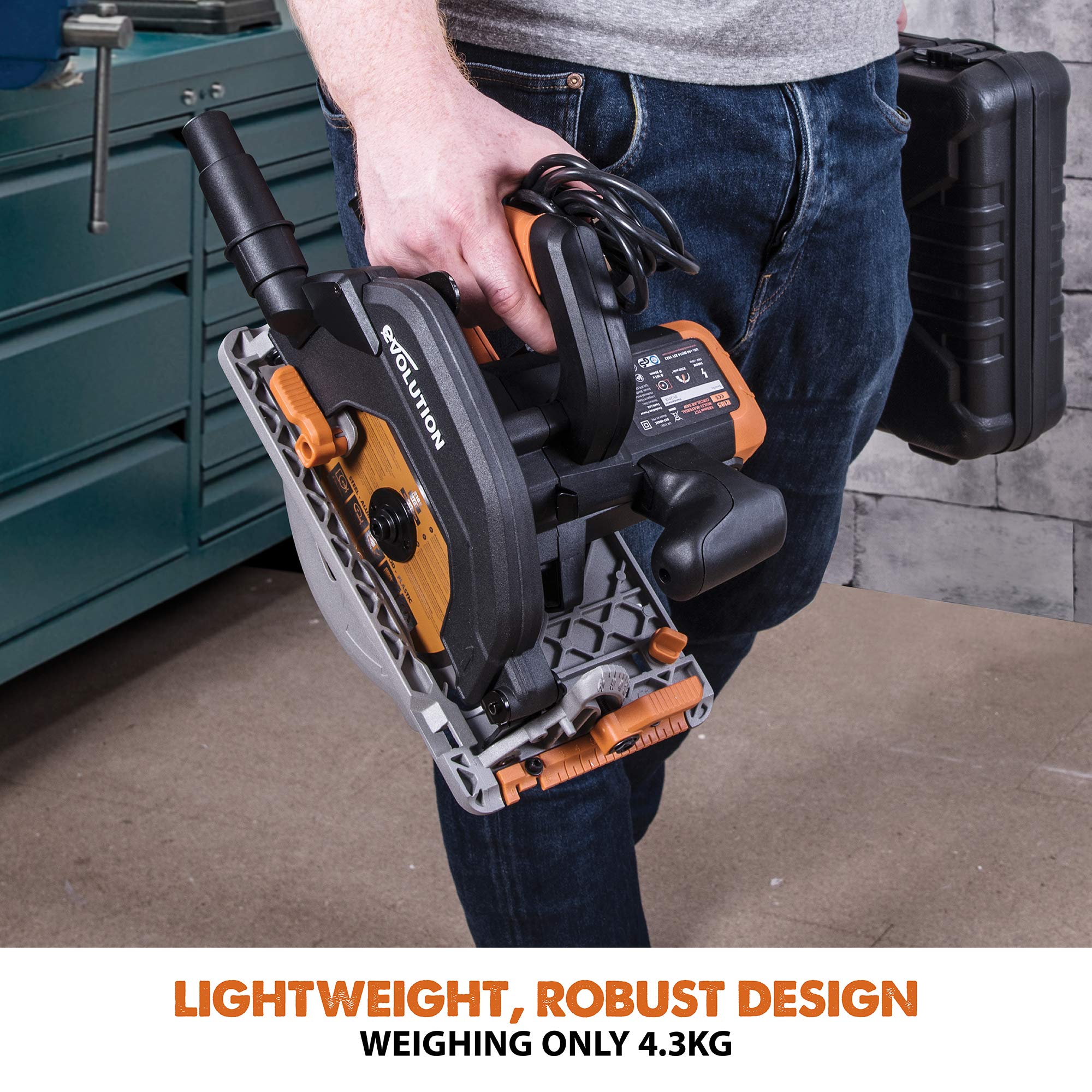 Evolution Power Tools - Scie Circulaire Multi-Matériaux Compatible avec un Guide R185CCSX (Pack Combiné avec Guide 1020 mm Fourni), 185 mm, 230 V 027-0003