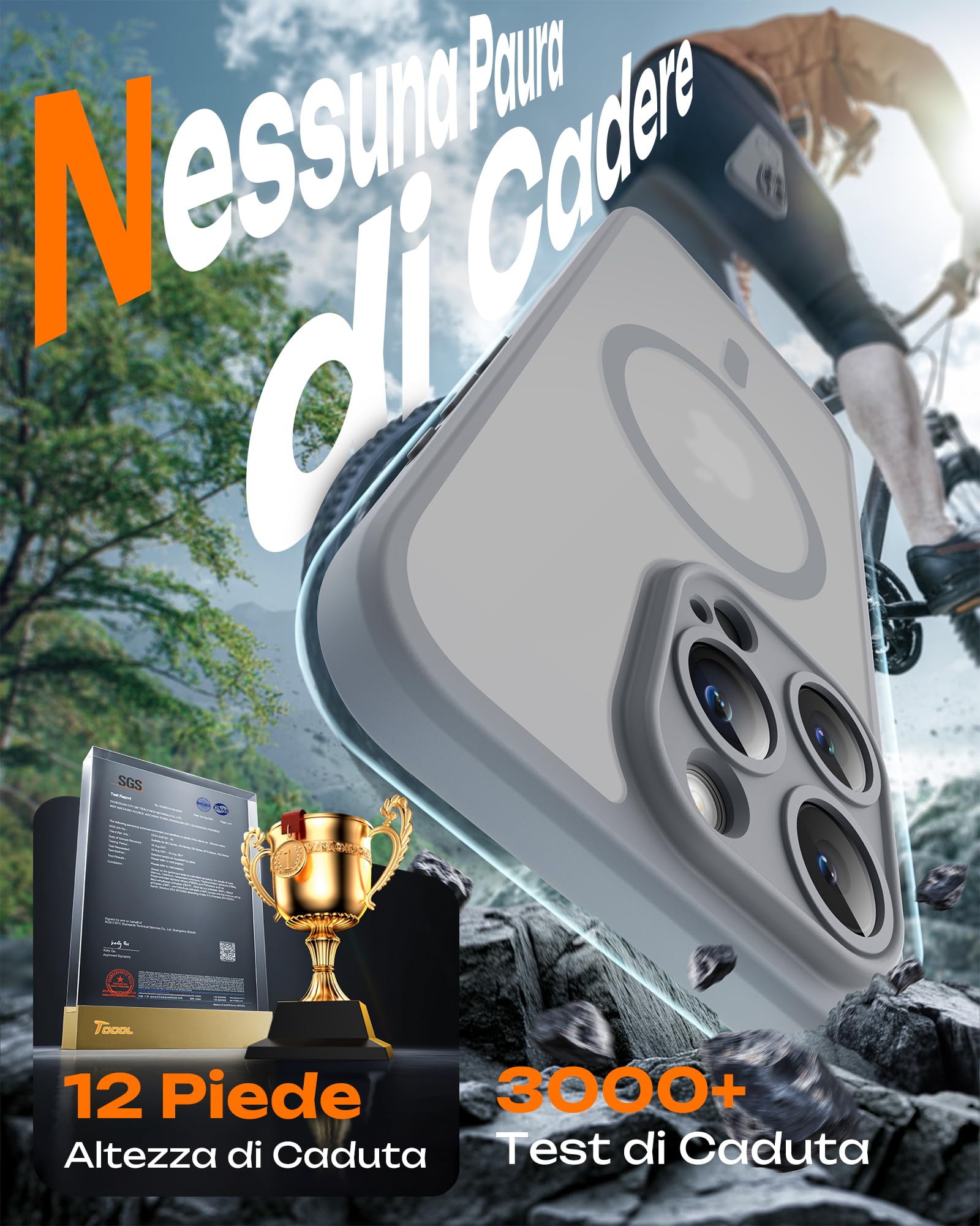 TOCOL Cover Magnetica per iPhone 15 Pro 6,1 Pollic, Compatibile con MagSafe, Protezione Fotocamera Integrata, Custodia Antiurto Traslucida Opaca, Titanio Grigio