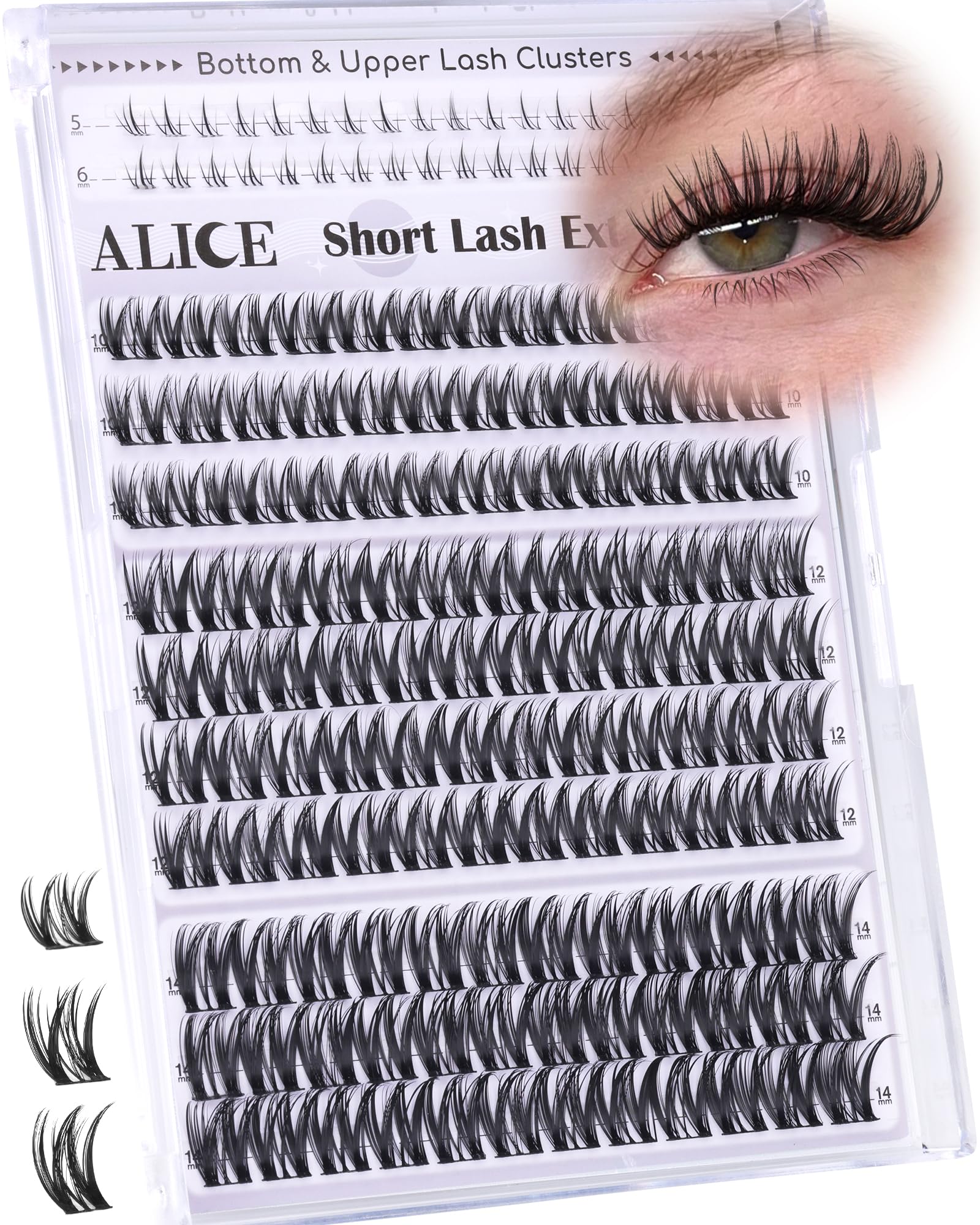 ALICE Flaunt Lash Clusters Natural Wispy Lash Extensions Short Volume 10-14mm Cluster Eyelash Extensions Thin Band Individual Lashes