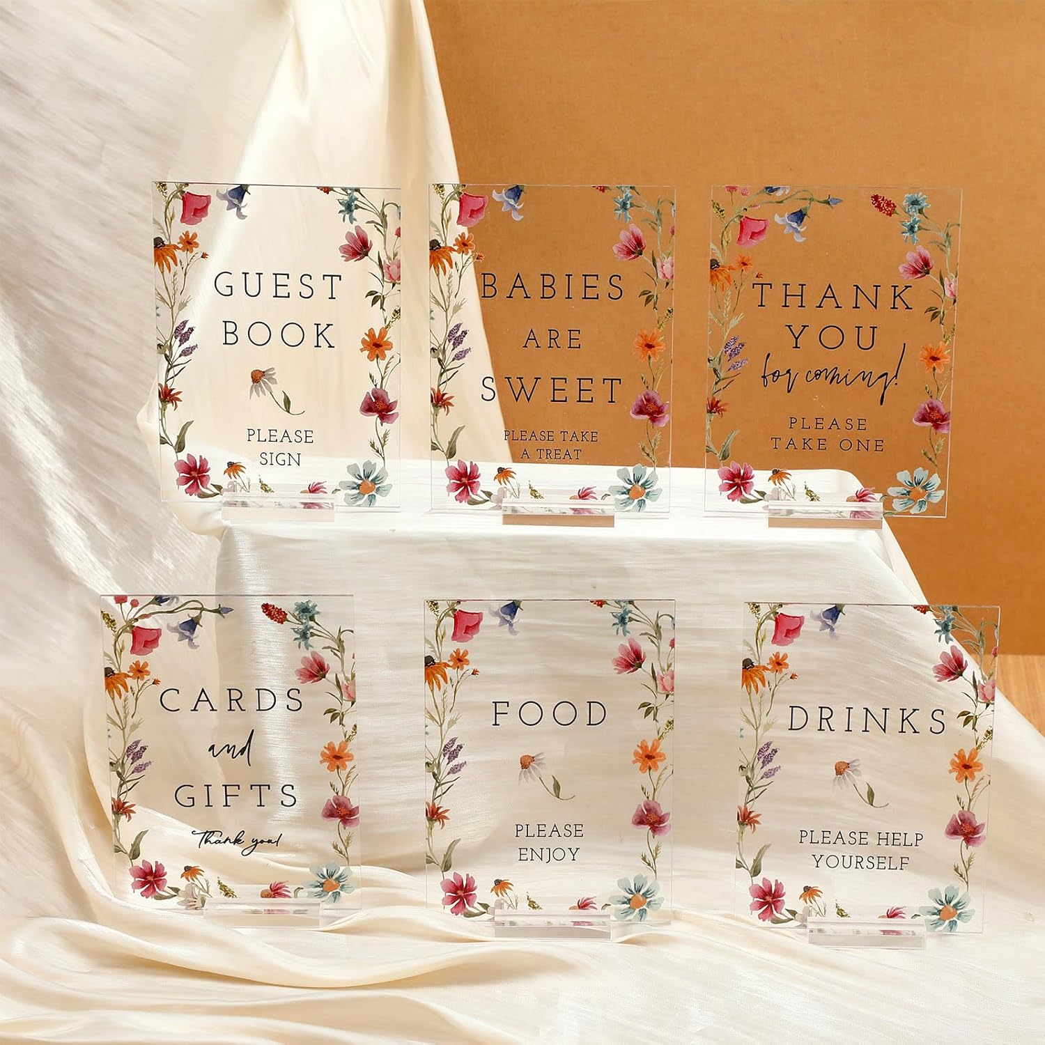 6 Pcs Wildflowers Baby in Bloom Baby Shower Table Decorations Take One Sign Thank You Acrylic Sign Centerpieces with Stand 5 x 7" Wedding Birthday Party Decorations for Guests Gifts