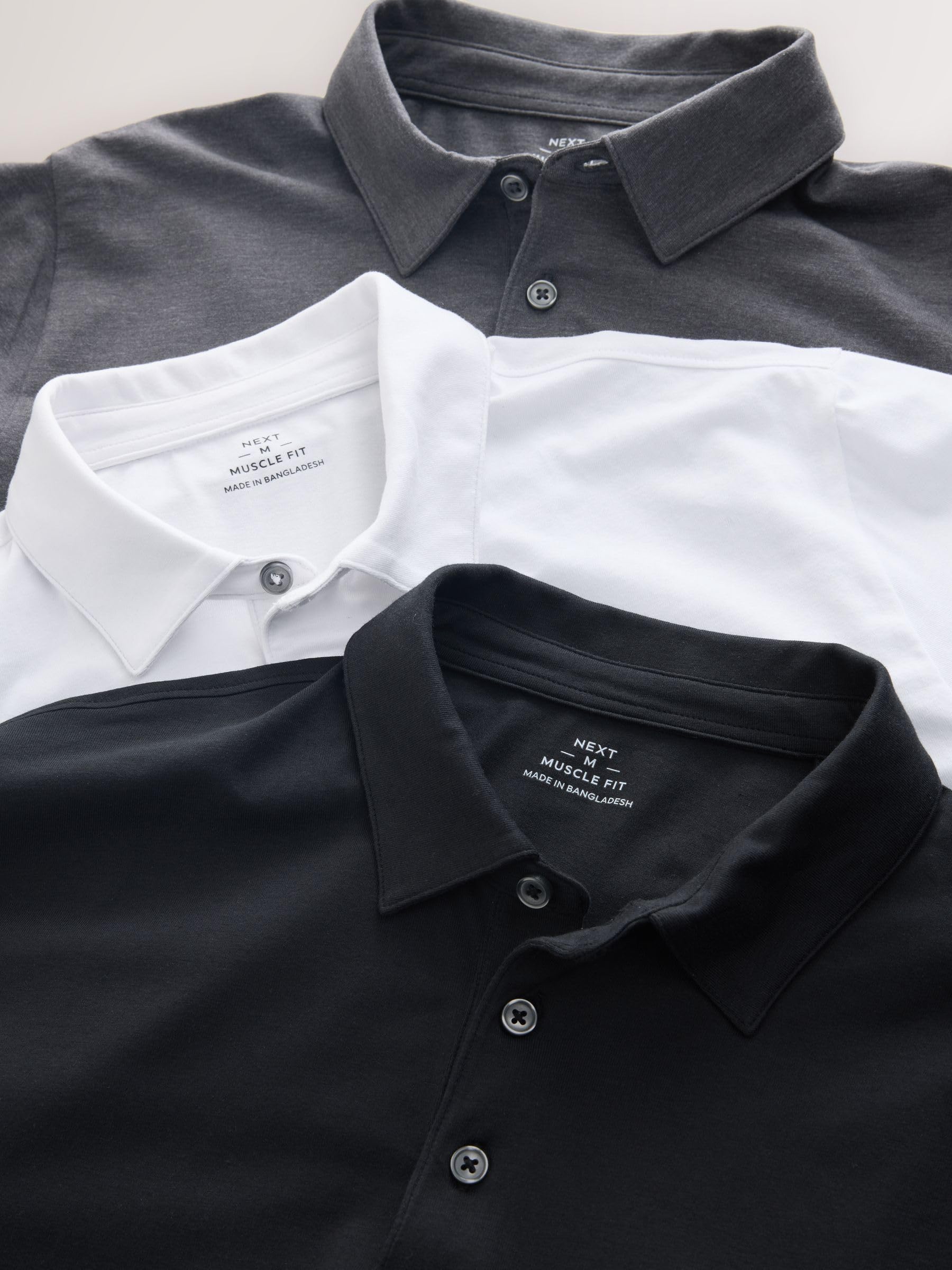 NEXT Hombres Pack de 3 Polos de Punto de Manga Corta y Corte Ajustado