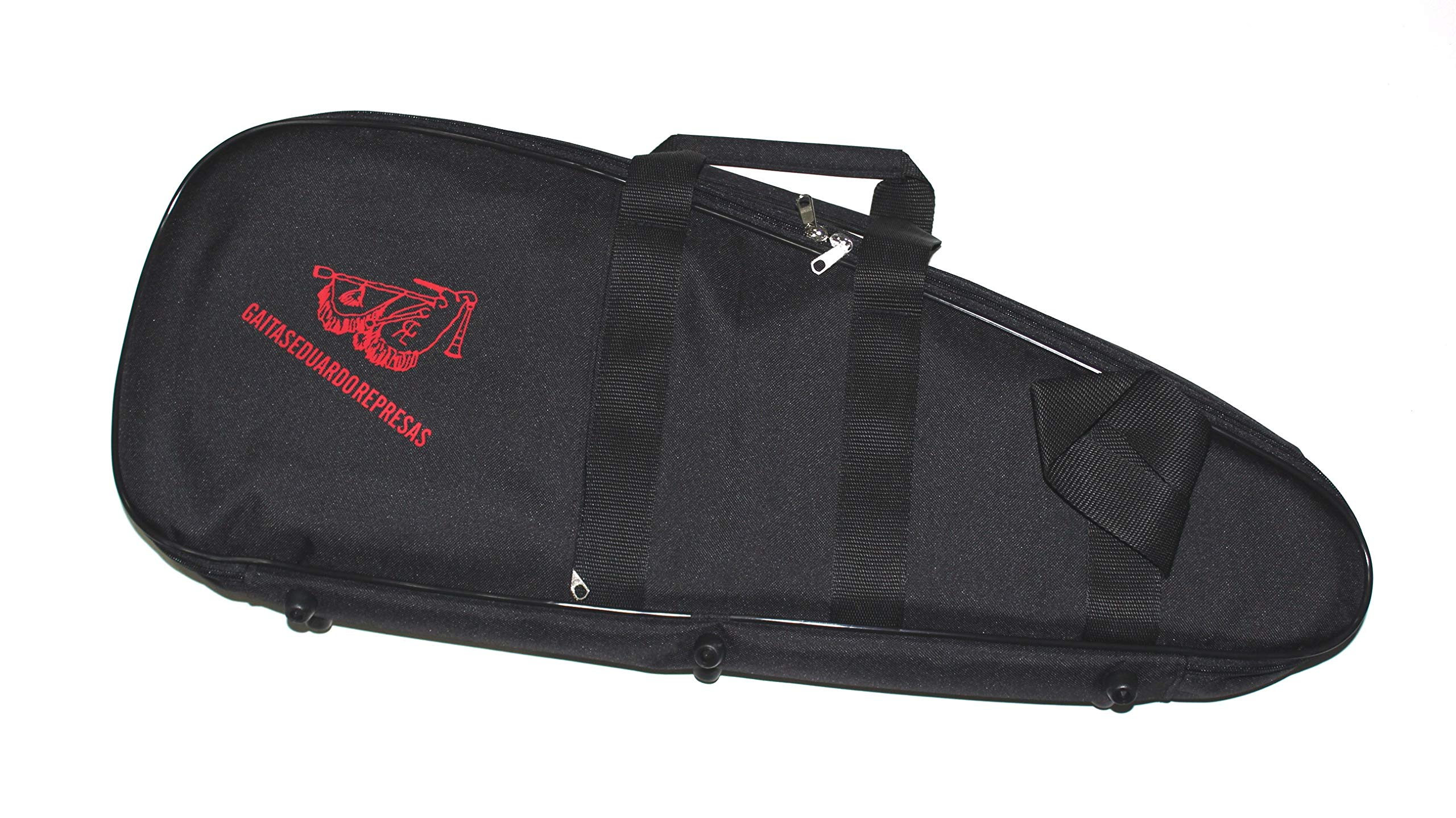 Estuche acolchado para el transporte de la gaita. El instrumento entra separando el ronco entre la prima y la segunda.
