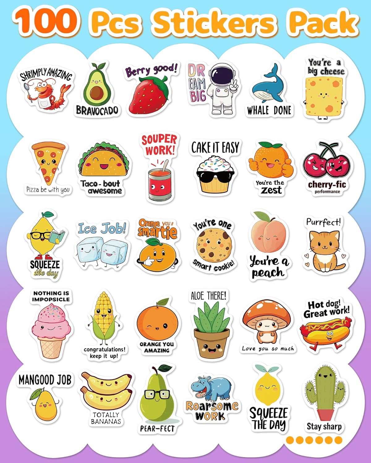 pcnearty 100 Pcs Cute Stickers for Kids, Waterproof Water Bottle Stickers, Vinyl Sticker Pack, Party Favors, Goodie Bag Stuffers, Treasure Box & Classroom Prizes for Elementary Students - No-Repeat
