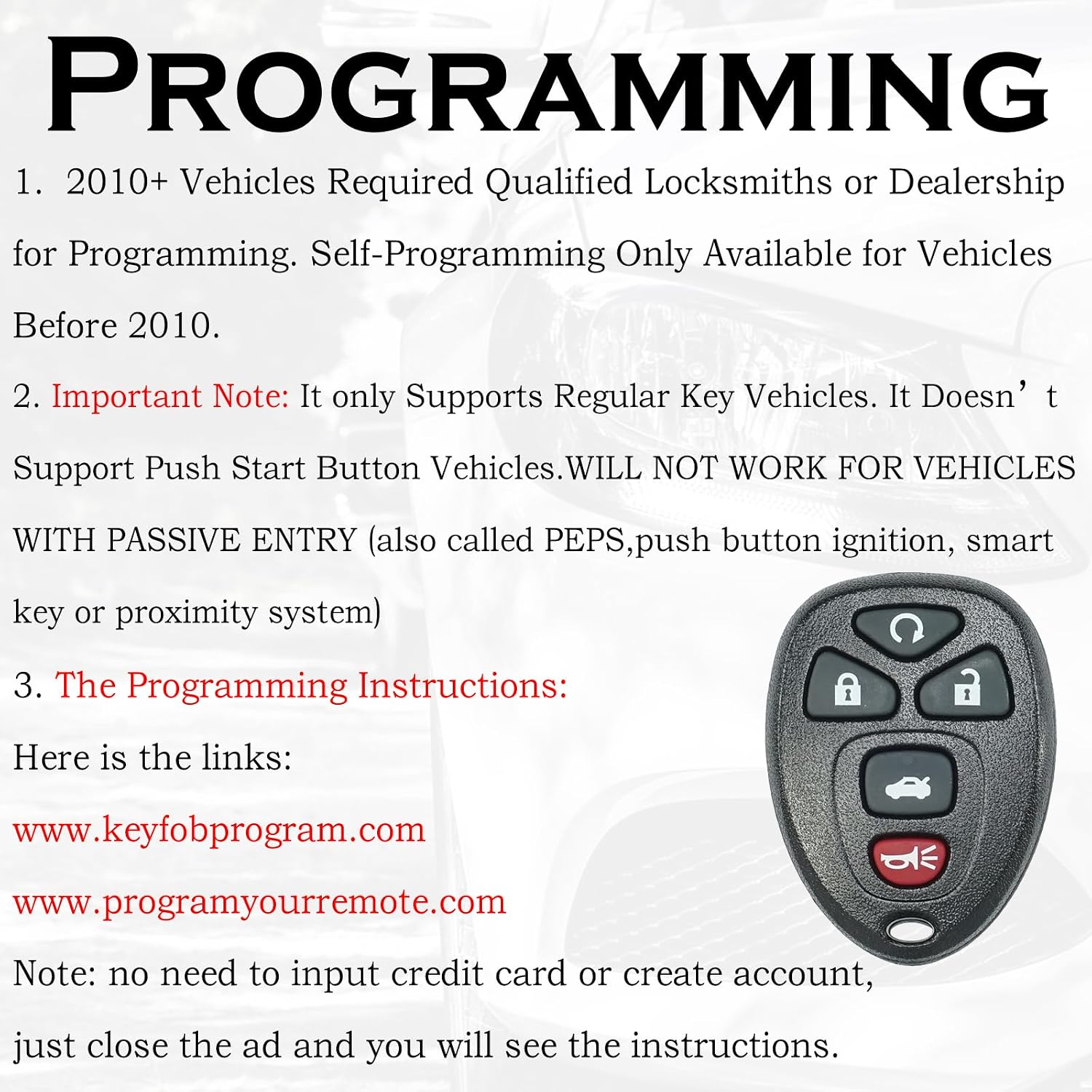 SUPALAND Keyless Entry Remote Start Control Key Fob Replacement Fits for Chevy Impala 2006 2007 2008 2009 2010 2011 2012 2013 Chevrolet Impala Limited Monte Carlo Cadillac DTS Buick Lucerne OUC60270
