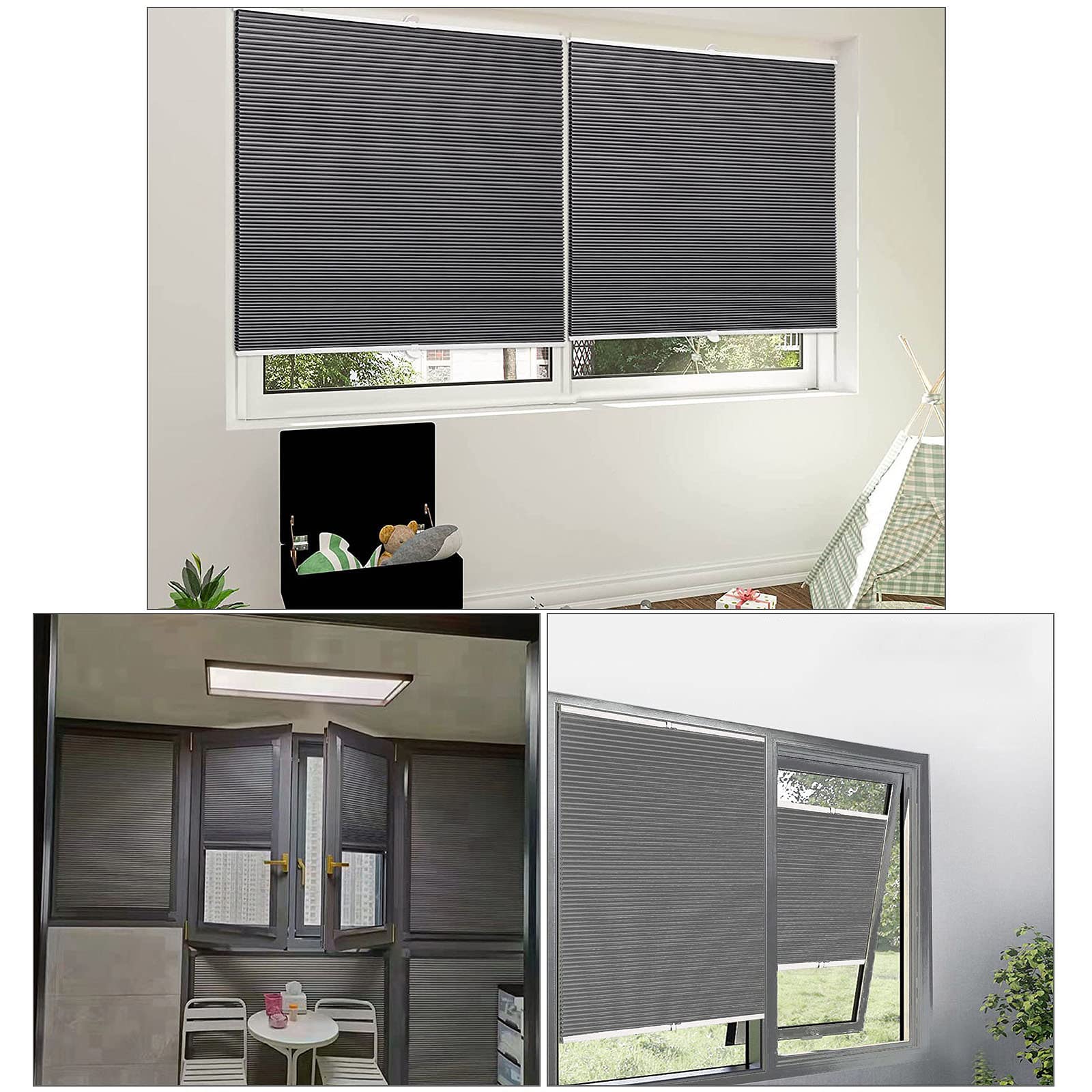 DLLY Rolety o strukturze plastra miodu do okien, bezprzewodowe, zaciemniające, rolety komórkowe, plisowane rolety bez wiercenia, chowane rolety o strukturze plastra miodu, szare, 60 x 200 cm