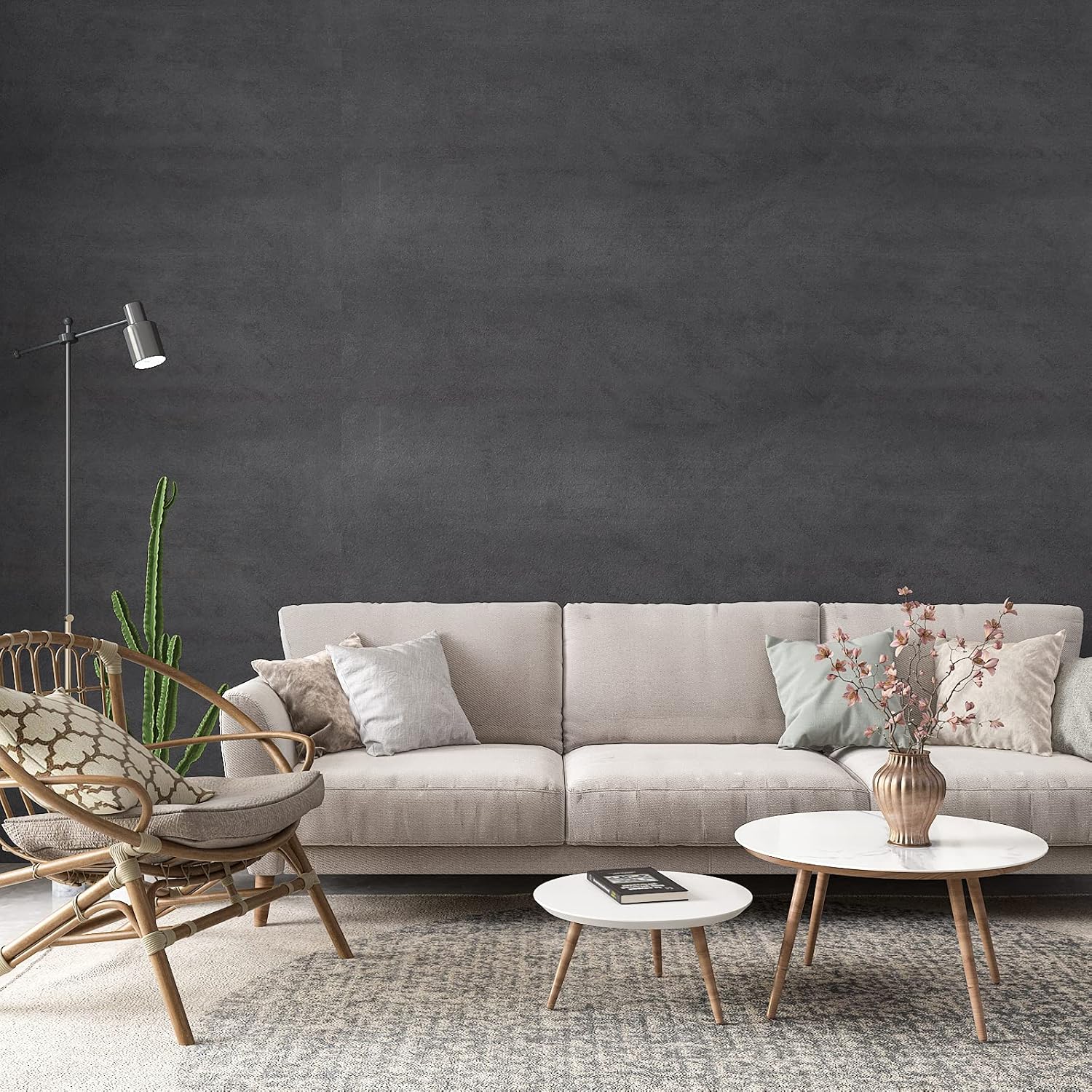 CRE8TIVE 24"x708" Large Size Concrete Wallpaper Dark Grey Peel and Stick Cement Contact Paper Waterproof Removable Extra Thick Vinyl Paper Roll Industrial Texture Interior Film for Countertop Cabinet