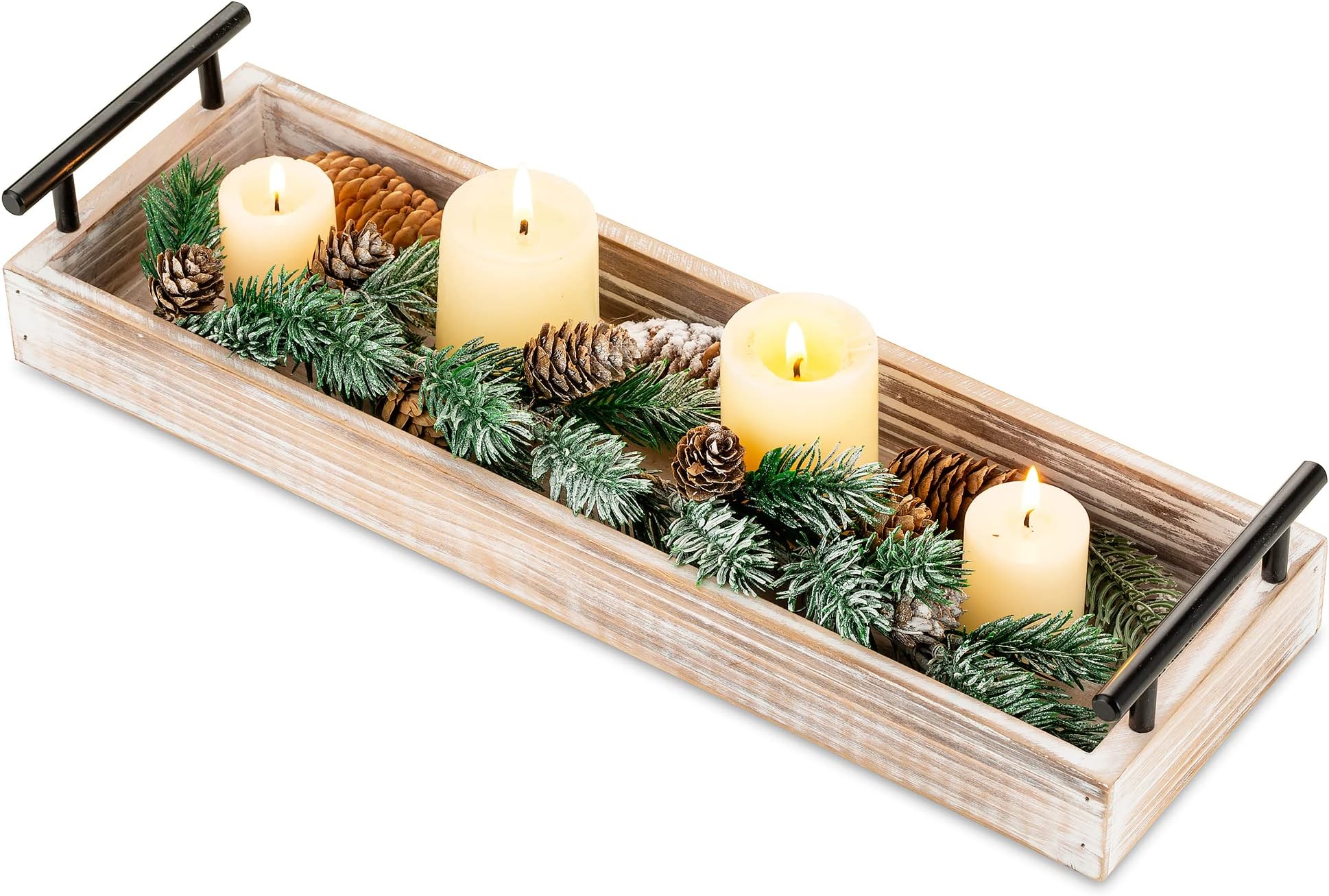 Brown Rectangle Decorative Wood Tray Home & Kitchen