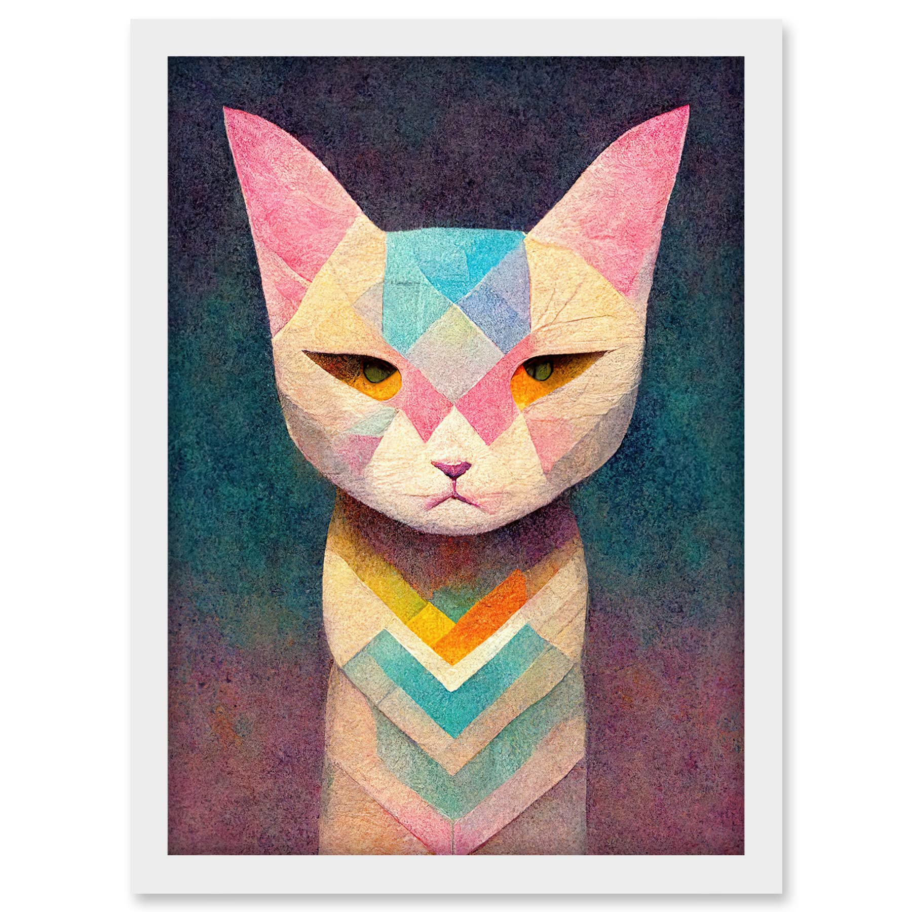 Doppelganger33 LTD Geometric Egyptian Cat Pastel Boho Artwork Framed A3 Wall Art Print
