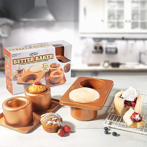 Miniatura 4 de Cook's Choice - Tazón de comida comestible 2 en 1 Better Baker y hacer muffins, simplemente gira para hornear dos cuencos o cupcakes de 5 pulgadas,