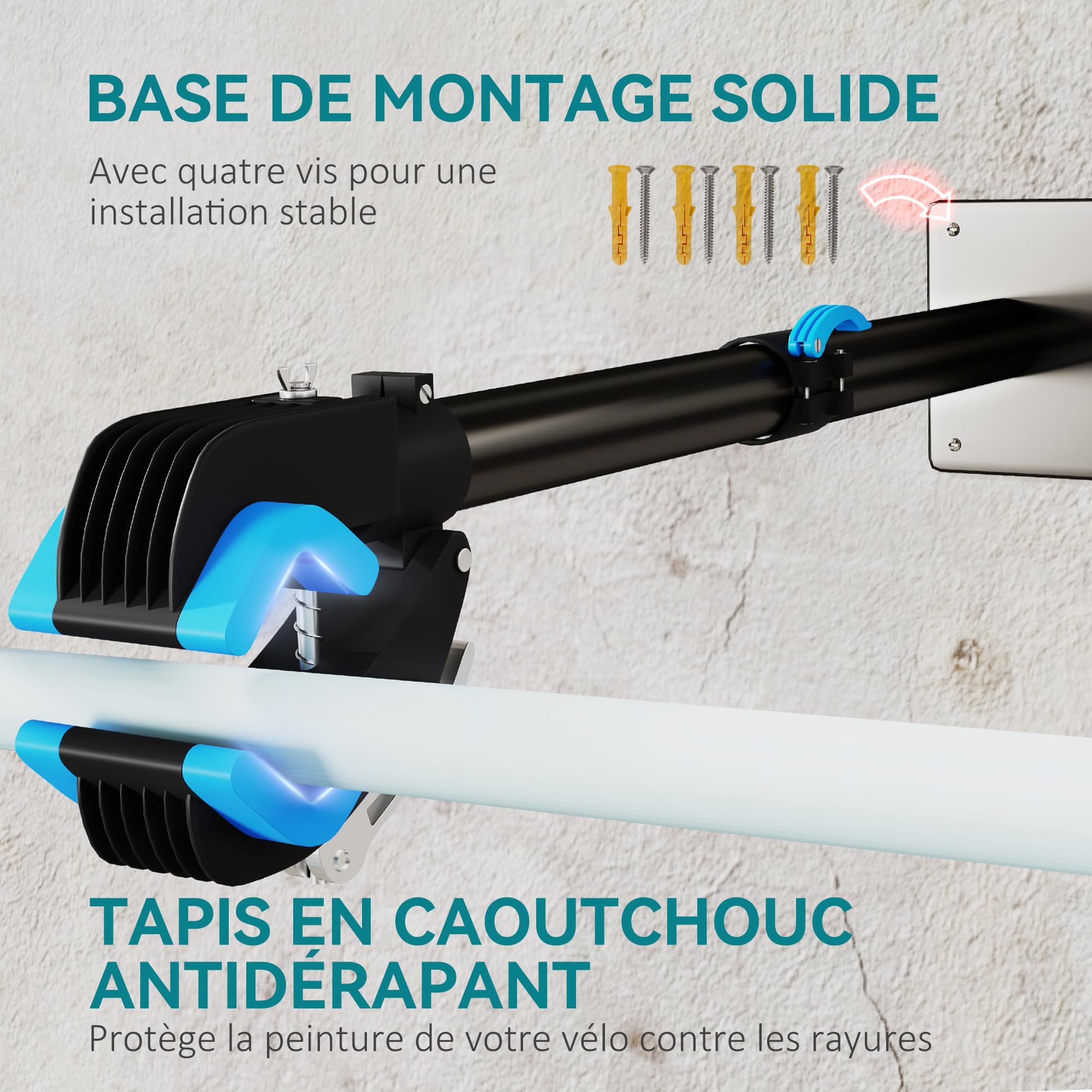 HOMCOM Support de réparation de vélo réglable en hauteur, pince rotative 360°, pieds d'atelier ou muraux, support vélo pour montage, entretien, réparation VTT et vélo de route, charge max. 25kg, noir
