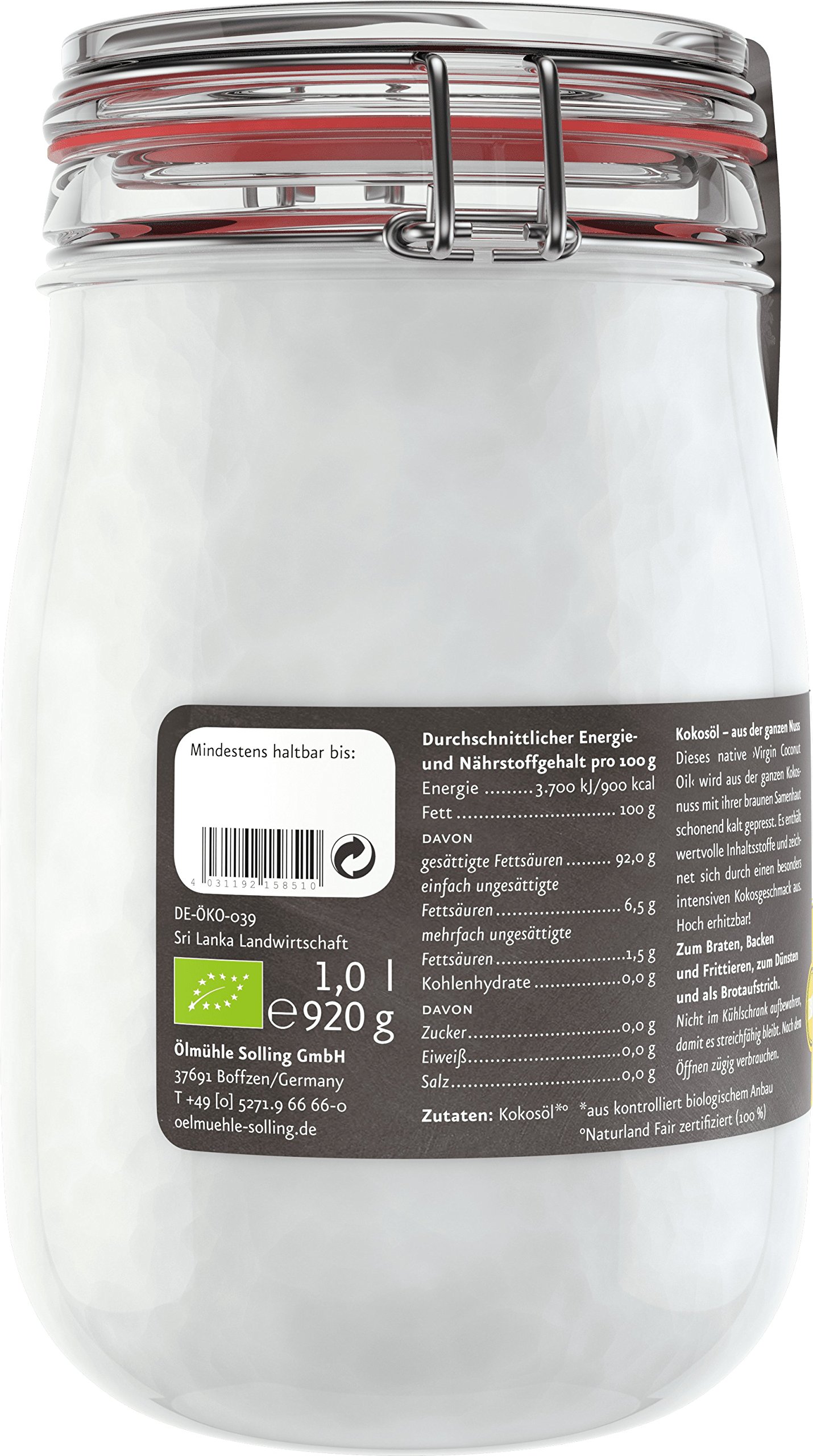 Aceite de coco Ölmühle Solling Bio & Naturland Fair 1000 ml para planchar