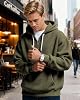 Sudadera con capucha PIDOGYM para hombre, cuello redondo con cremallera de un cuarto, punto waffle, manga larga, ajuste holgado, con bolsillos 7