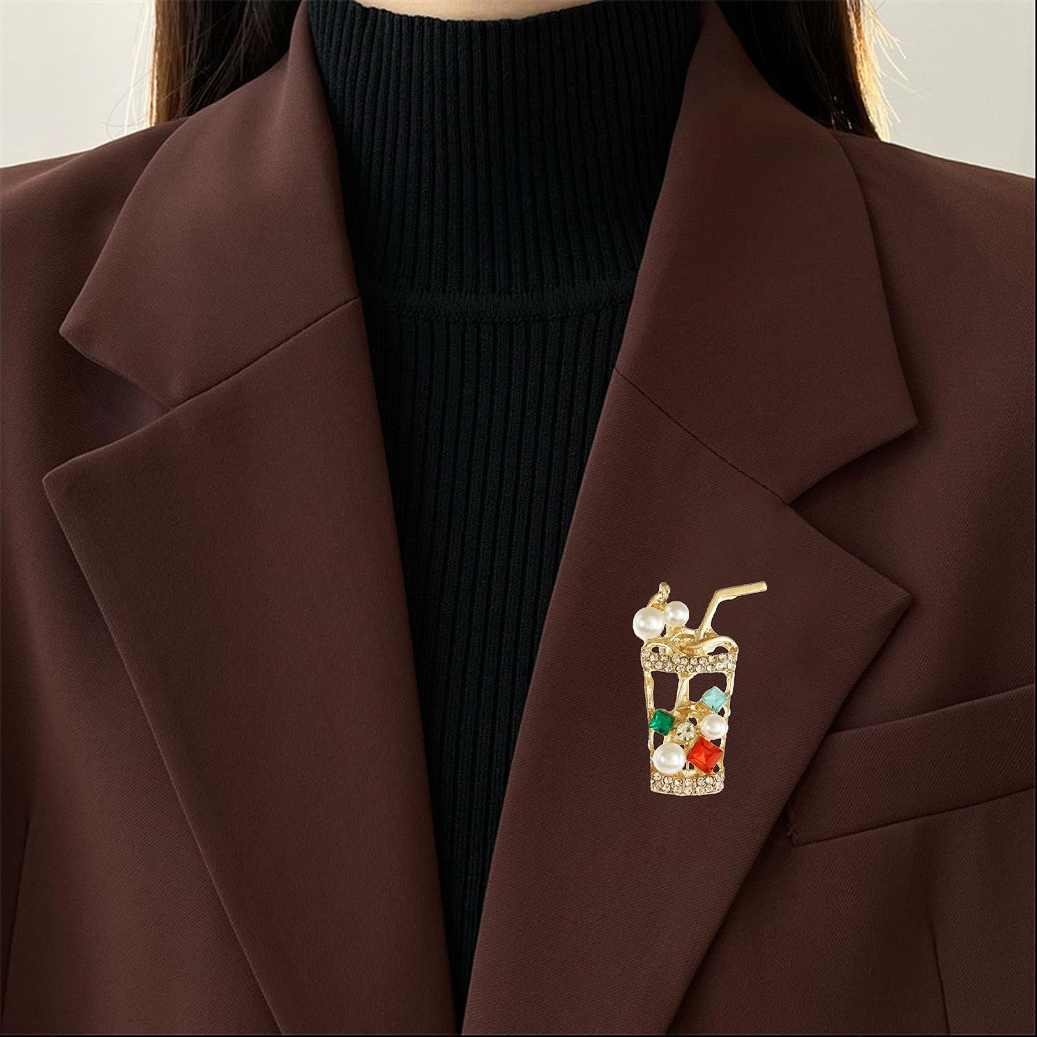 Creative Juice Beverage Milk Tea Cup Brooch with Rhinestone Pearl Sparkling Cute Drink Lapel Pin for Women image 3