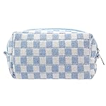 PAZIMIIK Checkered Makeup Bag for Purse Portable Zipper Make Up Pouch Small Cosmetic Case for Travel Accessories (Blue)