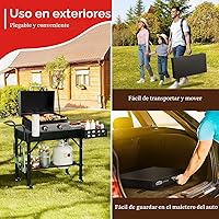 Vista 3 de Carro para parrilla Leteuke para Blackstone, mesa de parrilla portátil al aire libre, carro plegable con ruedas para Ninja, soporte para parrilla