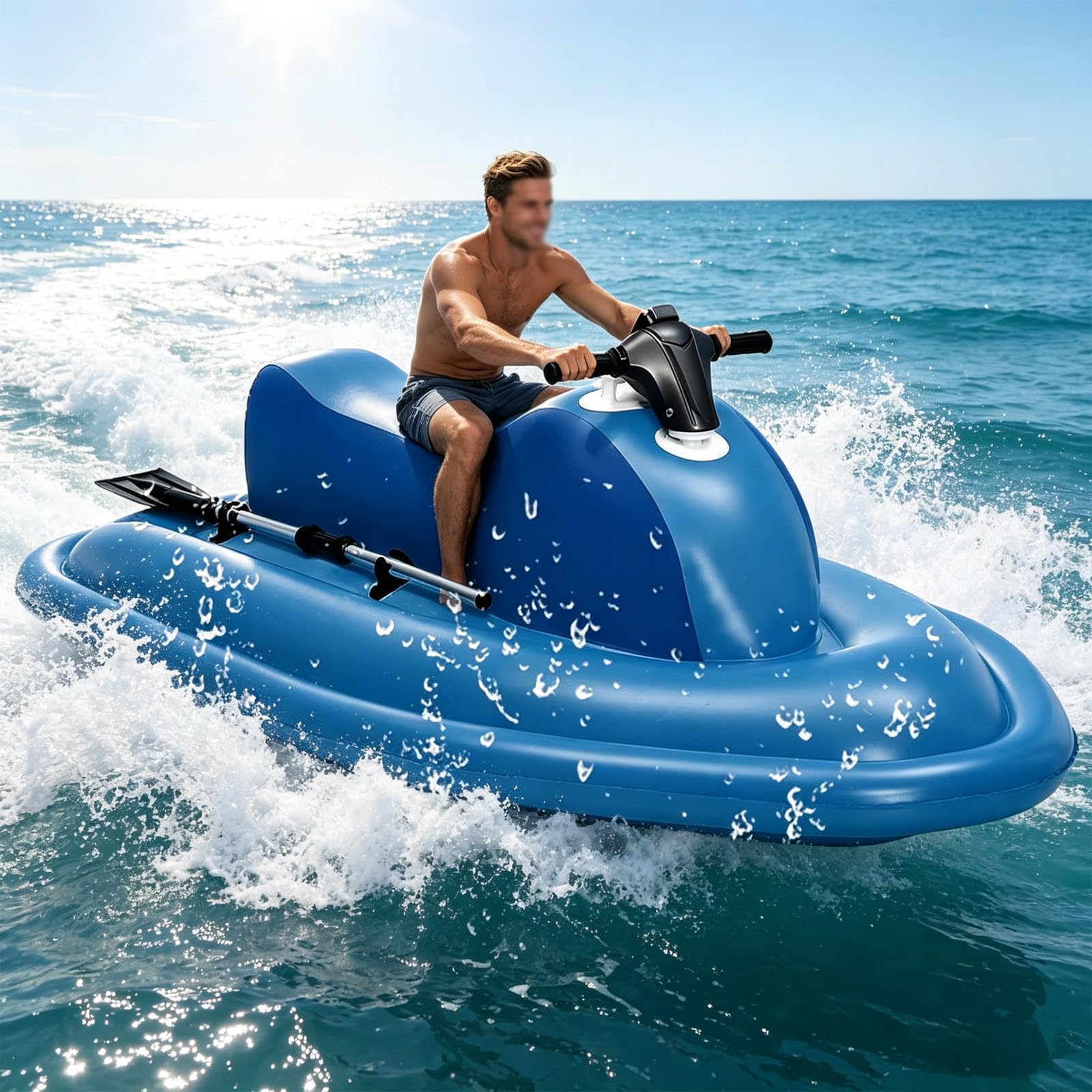 Atwynd Foldable Ride-On Watercraft Jet Ski Boat with Motor, 2-Person Electric Water Surf Boat for Adults and Kids, Inflatable Foldable Motorboat, for Snorkeling, Diving and Ocean 500W10A