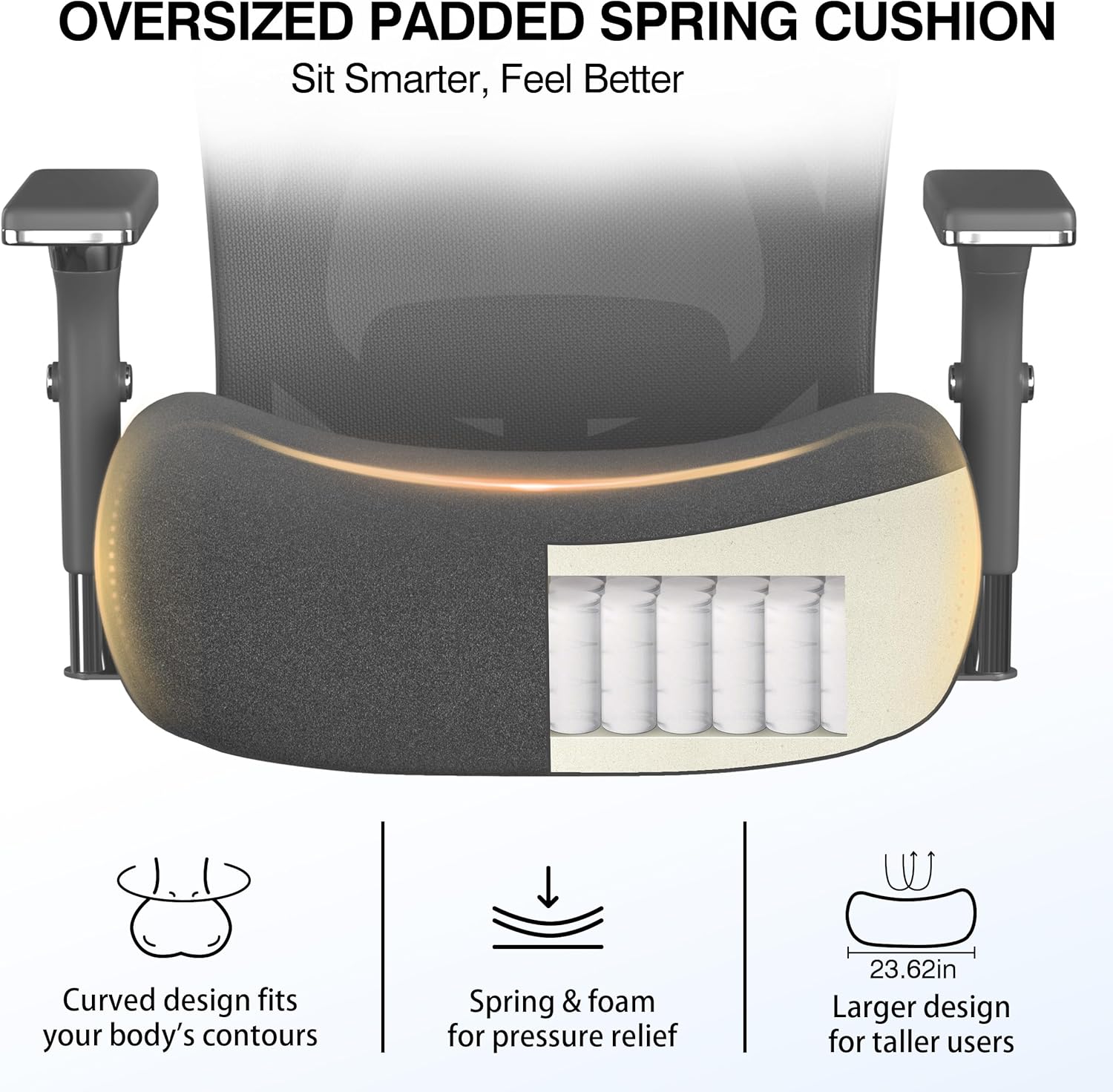 750lbs Big and Tall Office Chair with Wide Thick Seat Cushion,Ergonomic Mesh Chairs for Heavy People,Computer Desk Chair with 4D Armrests,Adjustable Lumbar Support for Long Hours Daliy Work,Grey