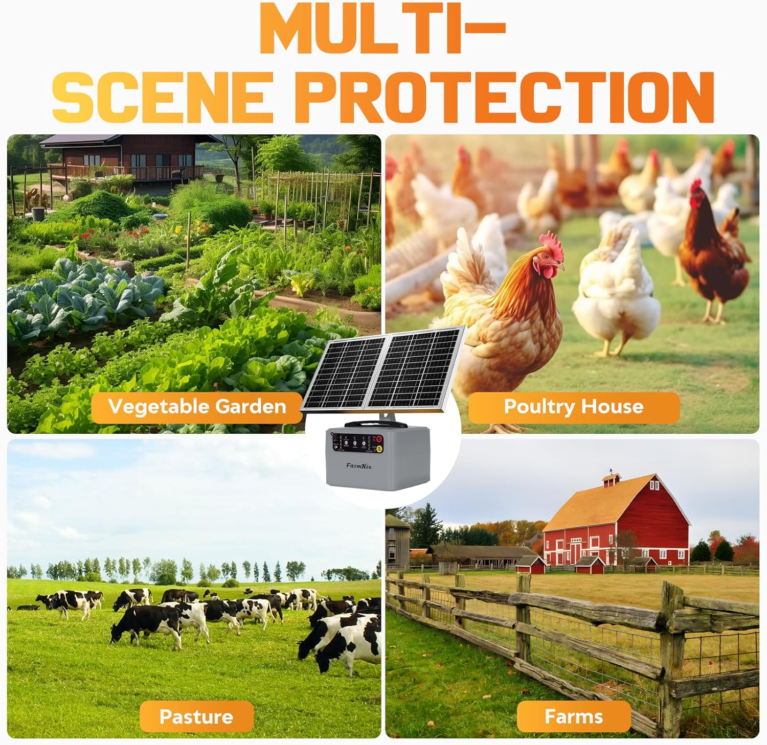 Electric Solar Fencer Kit 30Miles Solar Fence Charger w/Pre-Installed Battery,6-12kV Adjustable Solar Fence Controller 15W Ranch Fencing Charger for Cattle,Horse,Goat,Deer&Livestock Protection