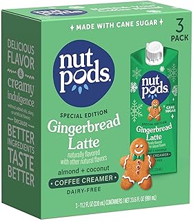 Gingerbread Latte Non Dairy Coffee Creamer, Sweetened with Organic Cane Sugar, Made from Almonds and Coconuts, Gluten Free, Non-GMO, Vegan, Kosher, Plant Based (3-Pack)