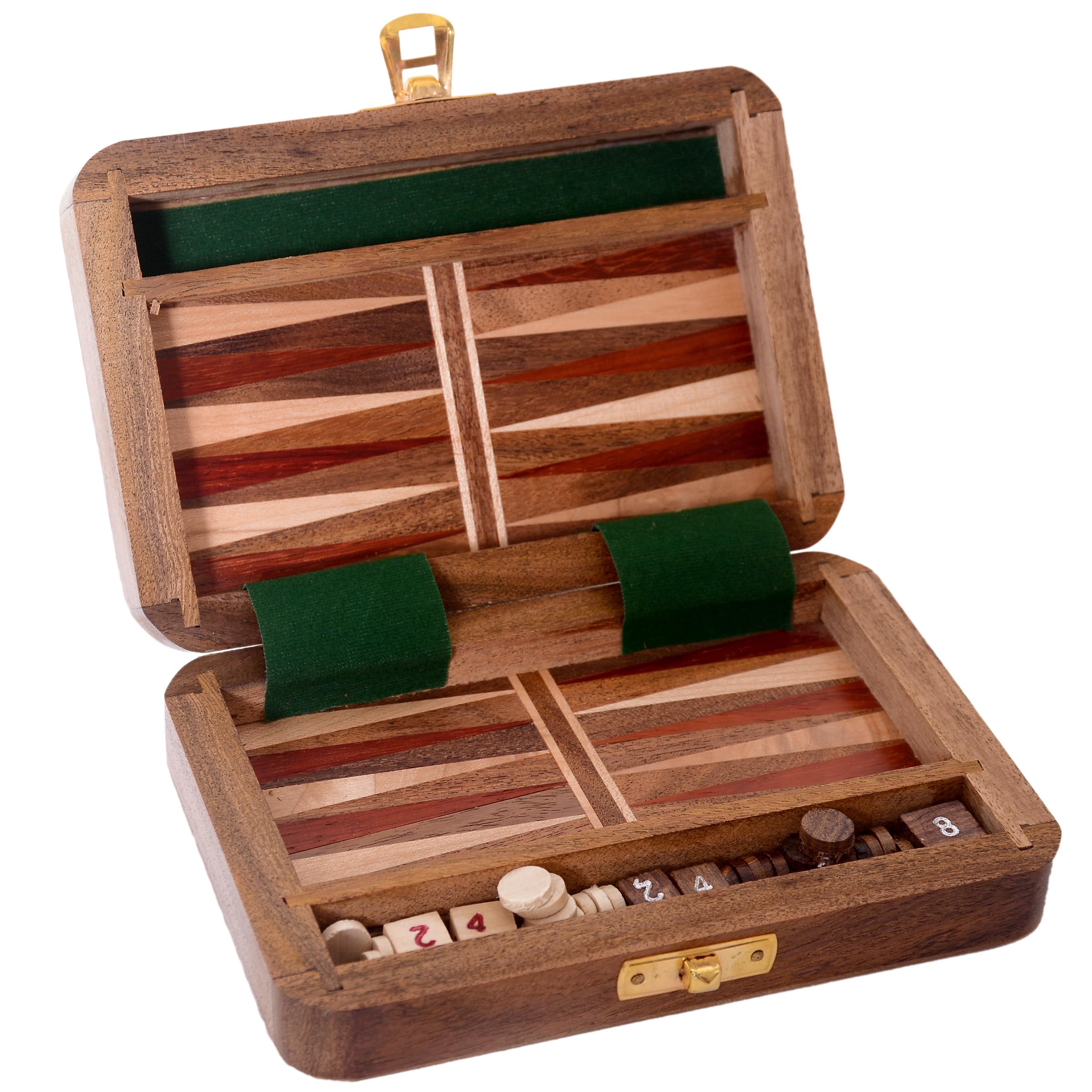 Handmade Wooden Rectangular Foldable Travelling Backgammon Board Set (6 * 4 inches) for Children and Adults.